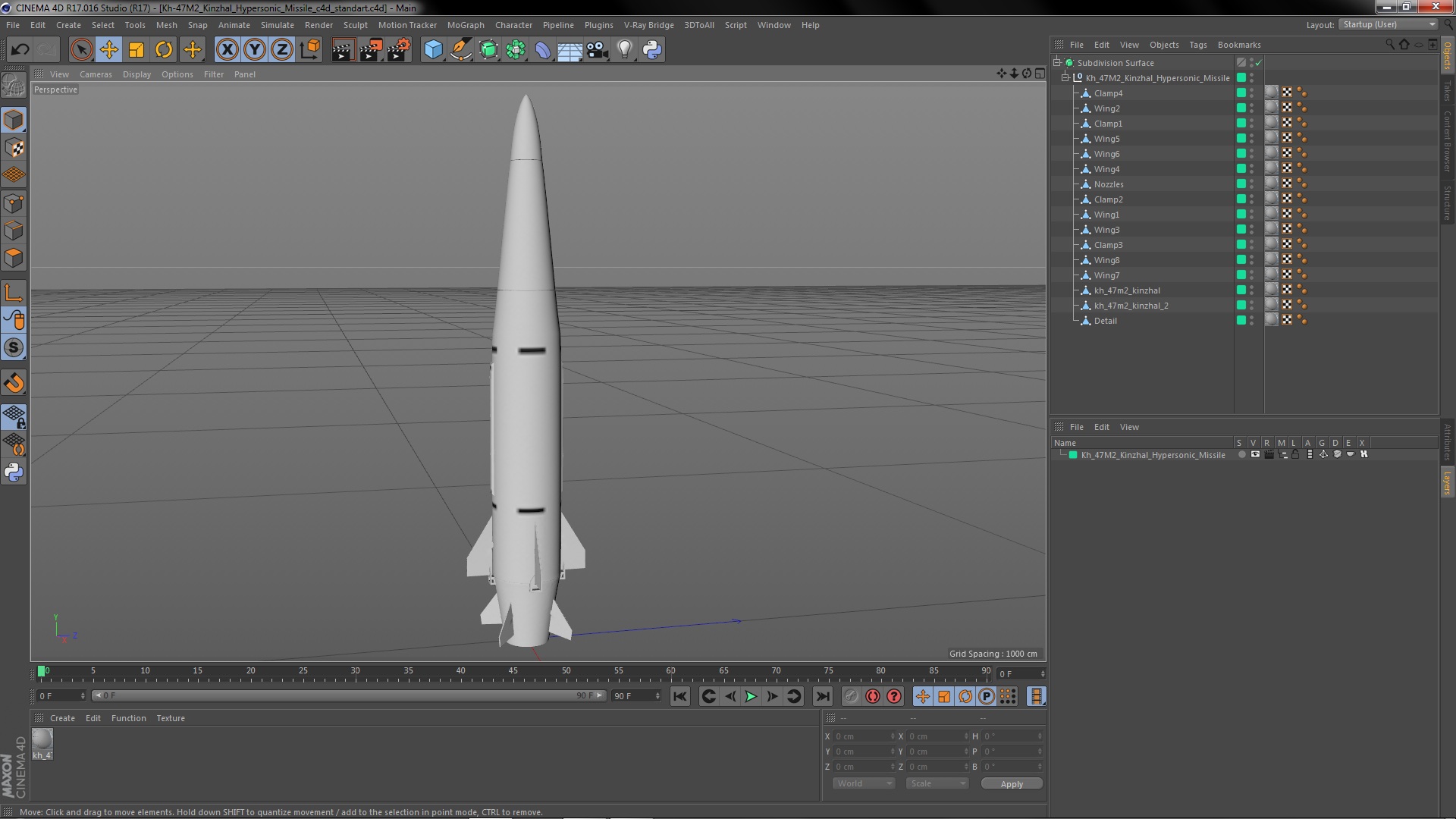 Kh-47M2 Kinzhal Hypersonic Missile 3D model