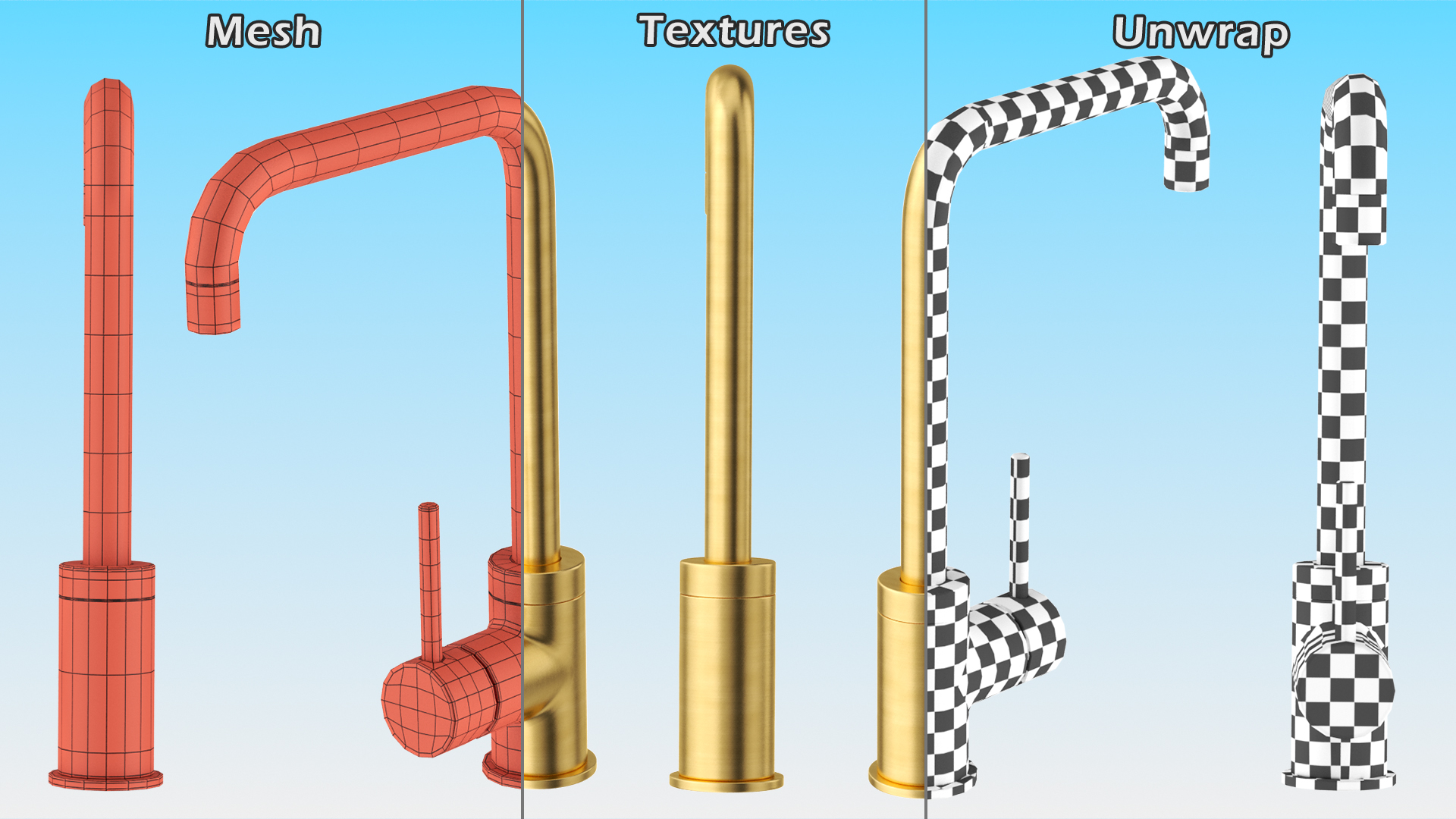 Angular Single Lever Sink Mixer Brass 3D