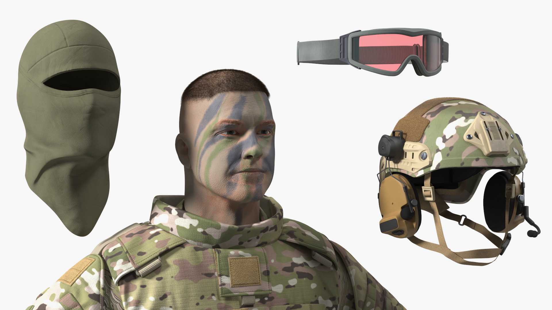 Army Soldier in Green Camo Fur Rigged 3D