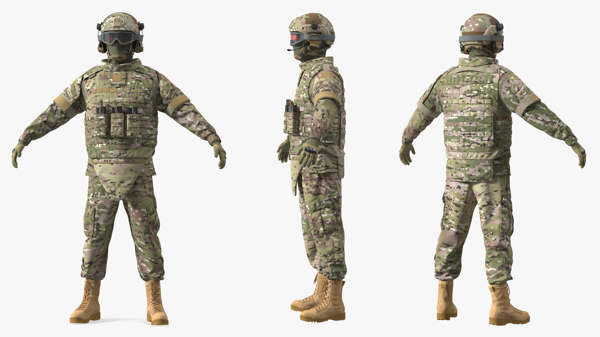 Army Soldier in Green Camo Fur Rigged 3D