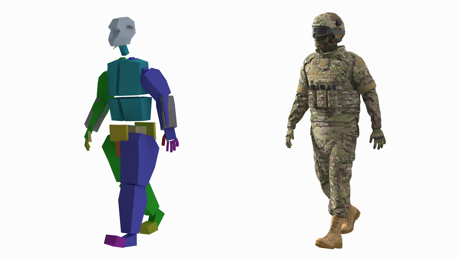 Army Soldier in Green Camo Fur Rigged 3D