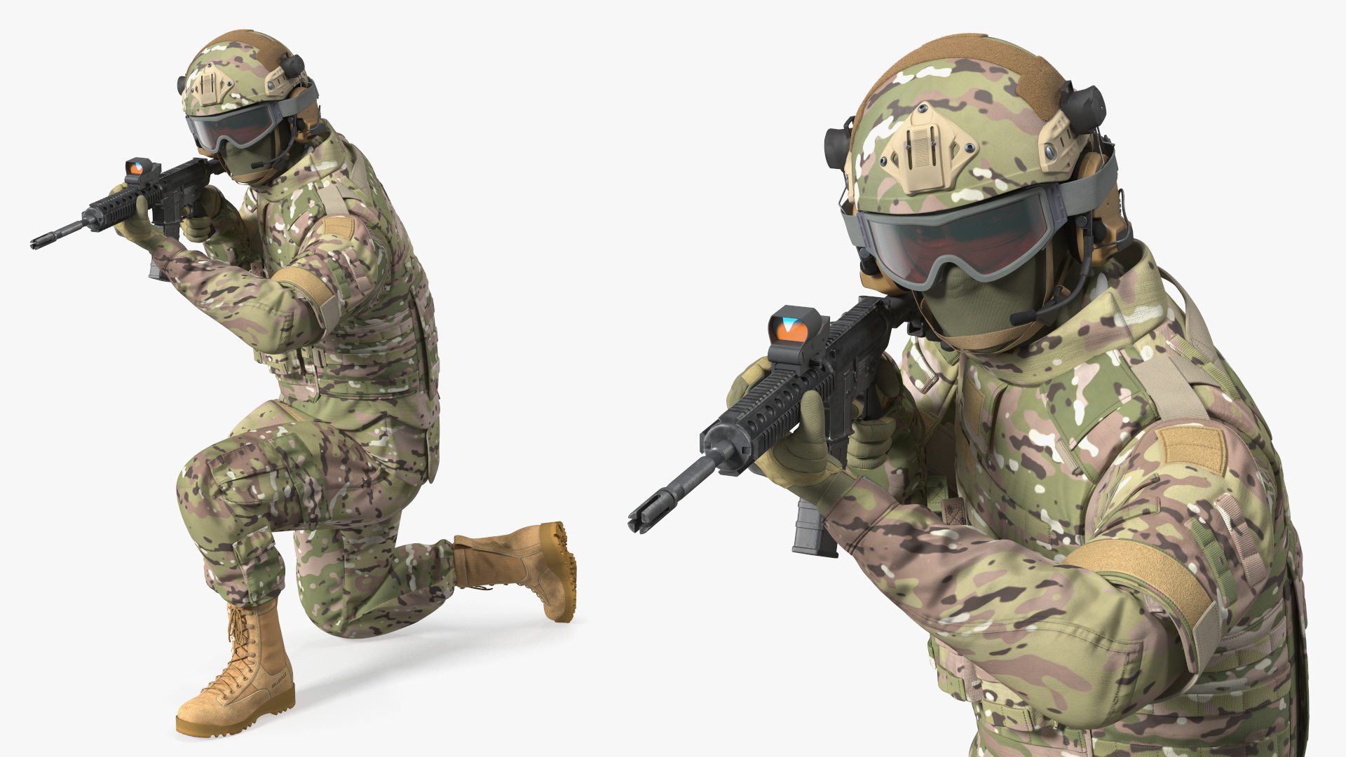 Army Soldier in Green Camo Fur Rigged 3D