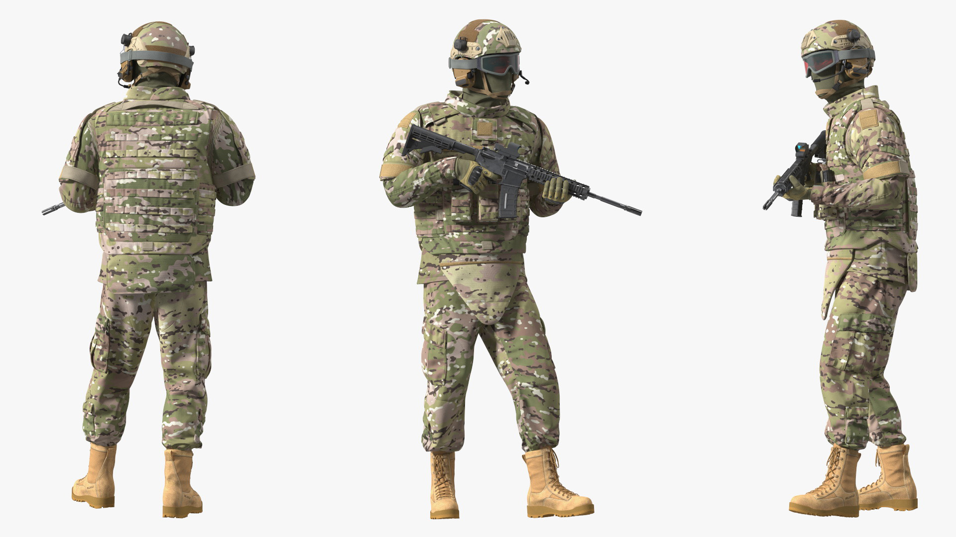 Army Soldier in Green Camo Fur Rigged 3D