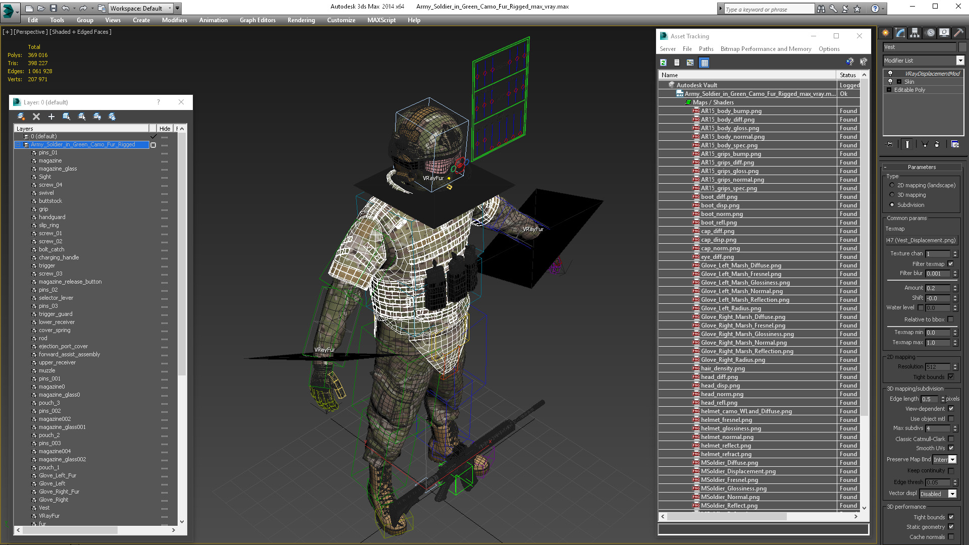 Army Soldier in Green Camo Fur Rigged 3D