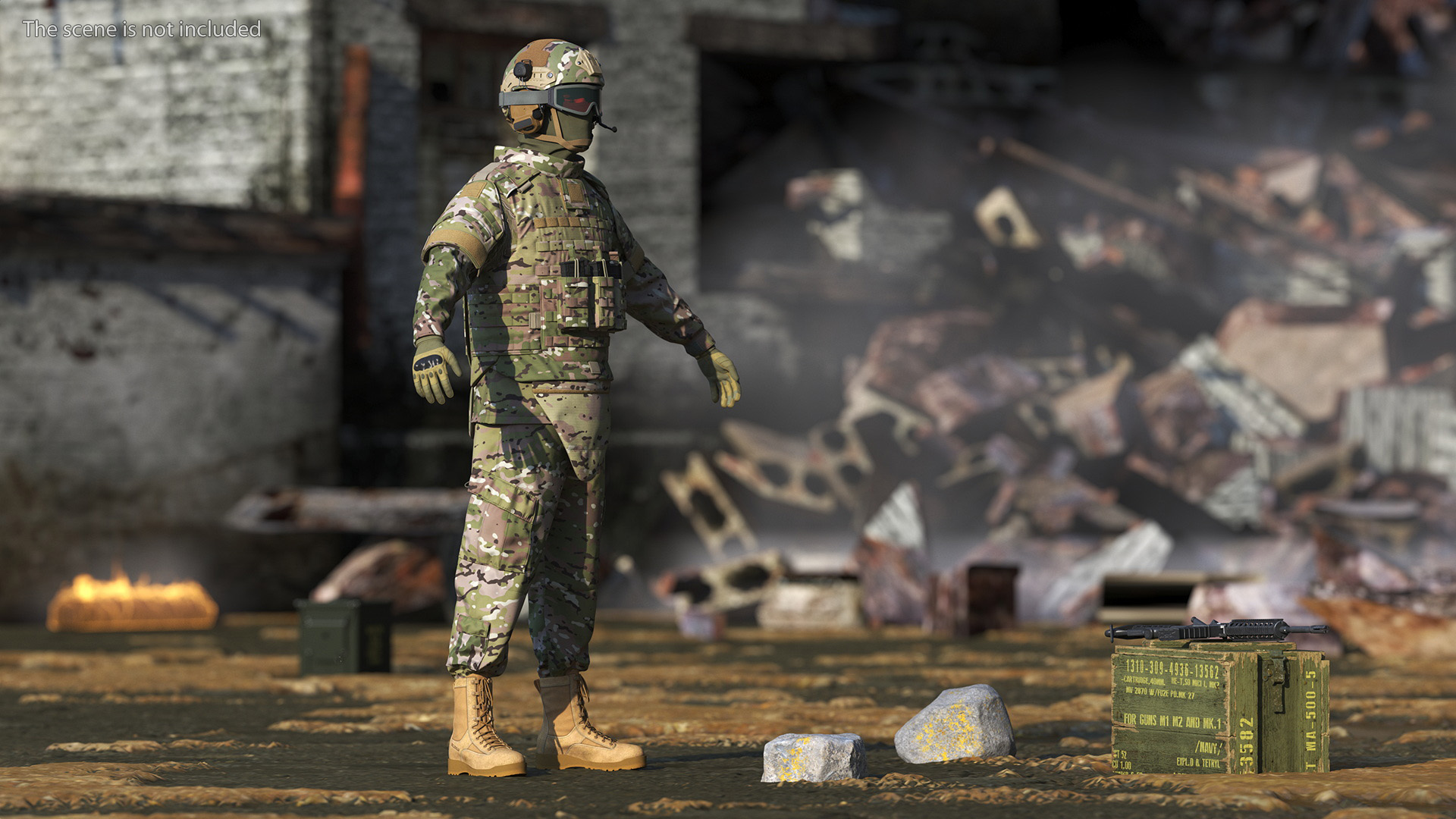 Army Soldier in Green Camo Fur Rigged 3D