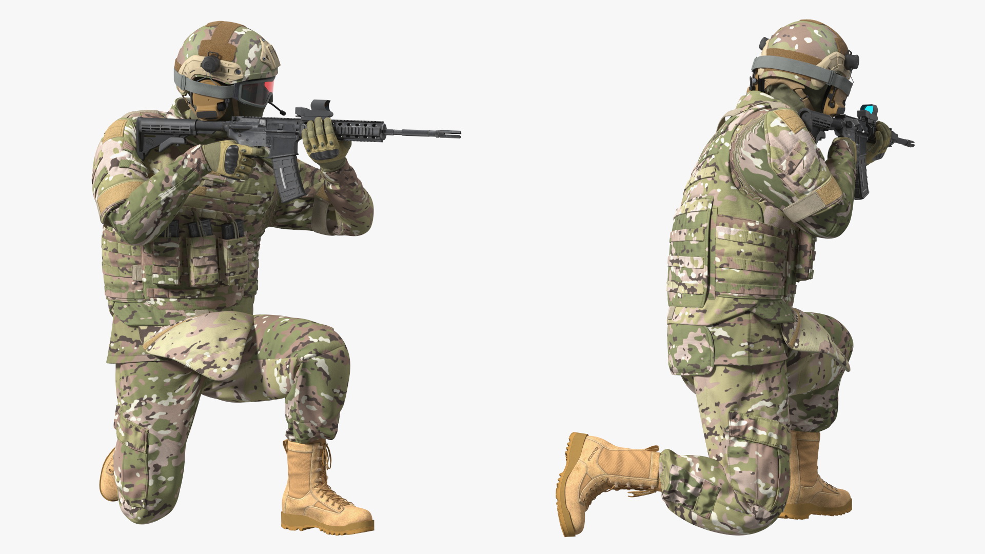 Army Soldier in Green Camo Fur Rigged 3D