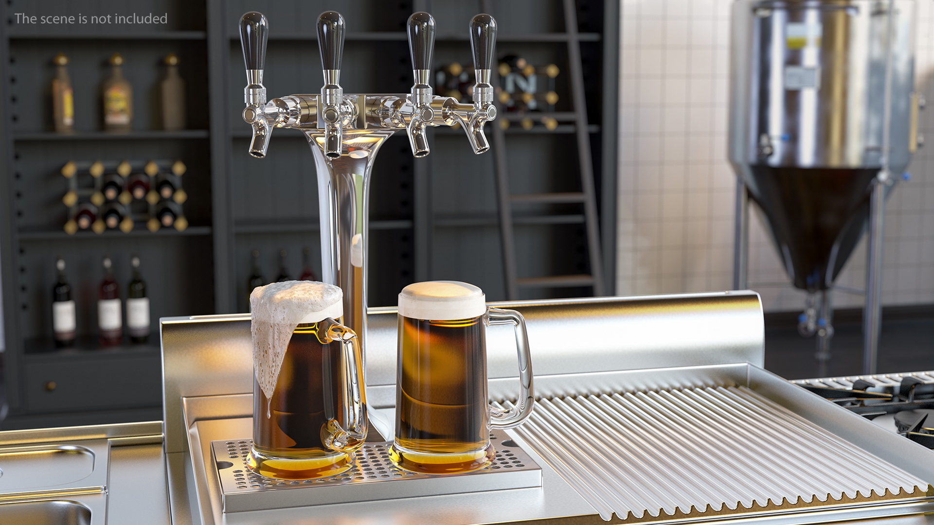 3D model Four Tap Stainless Steel Beer Tower