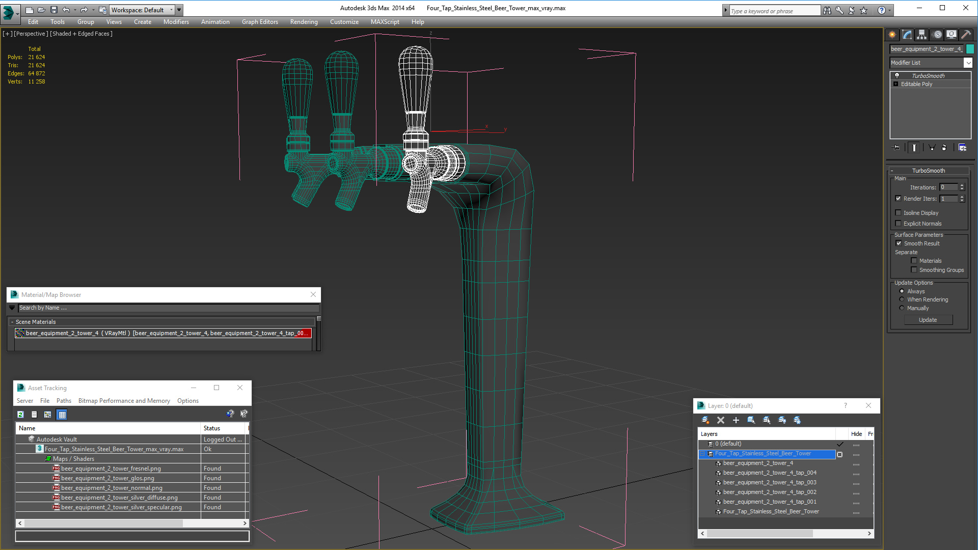 3D model Four Tap Stainless Steel Beer Tower