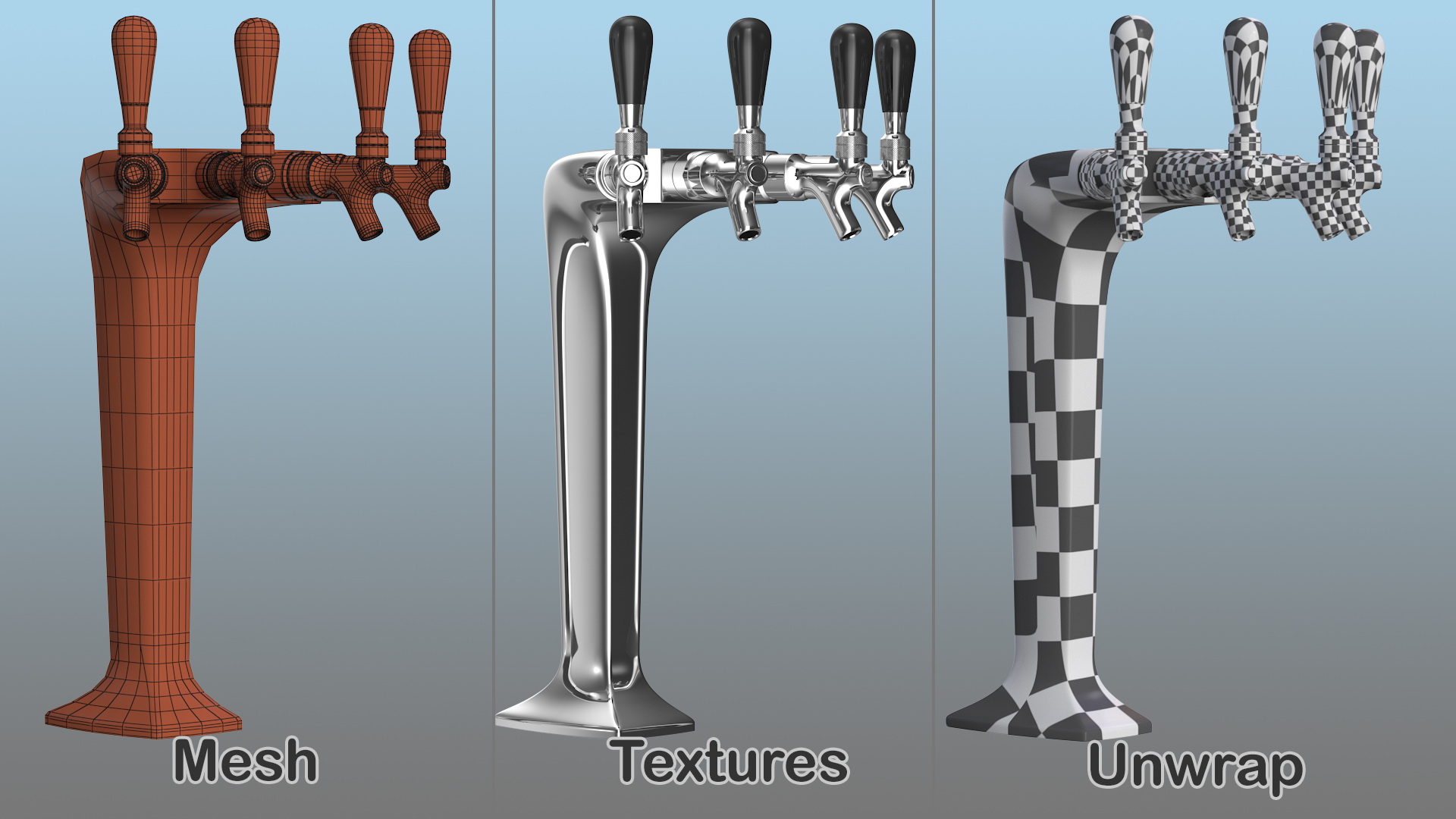 3D model Four Tap Stainless Steel Beer Tower