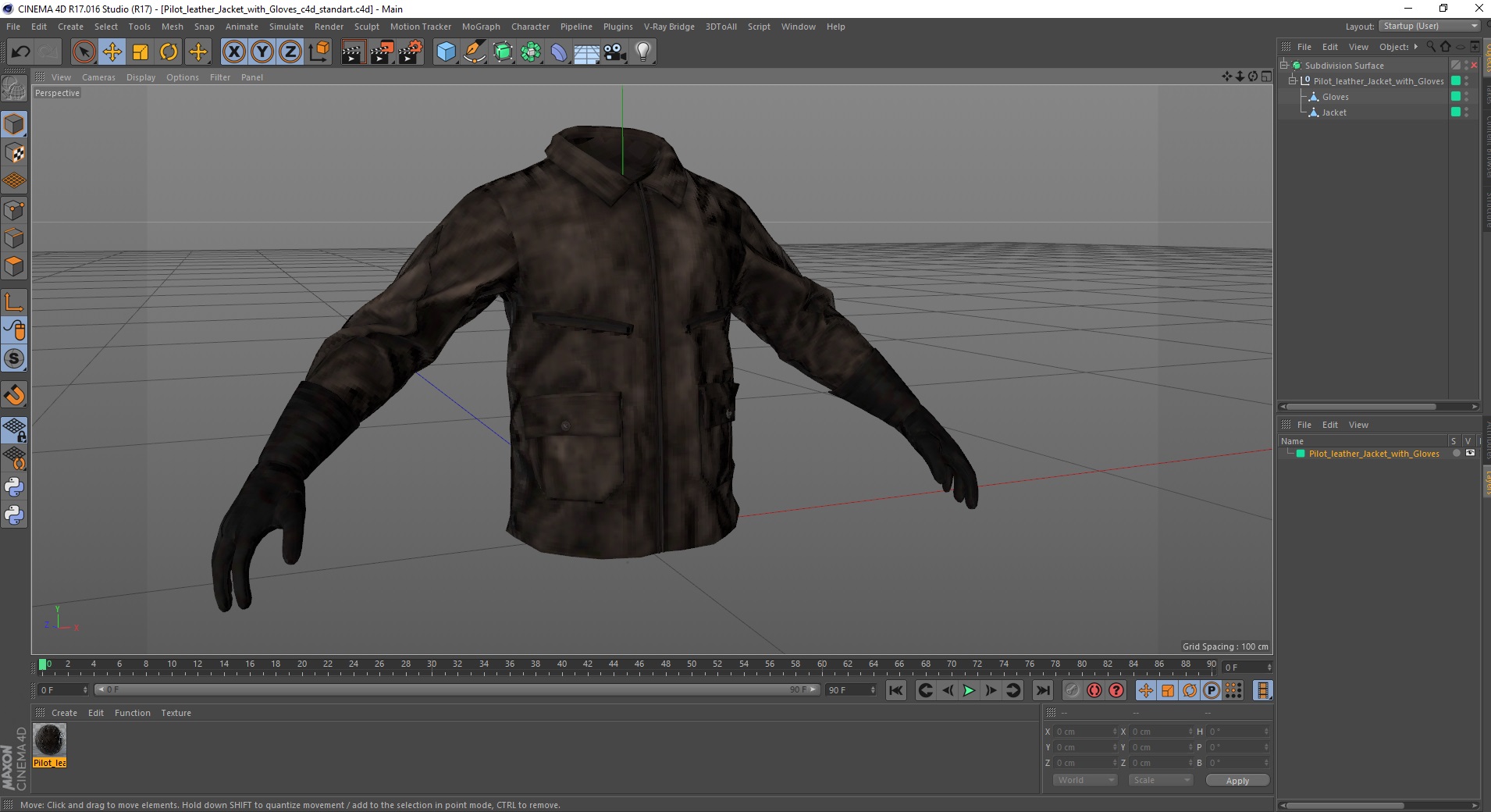 Pilot leather Jacket with Gloves 3D