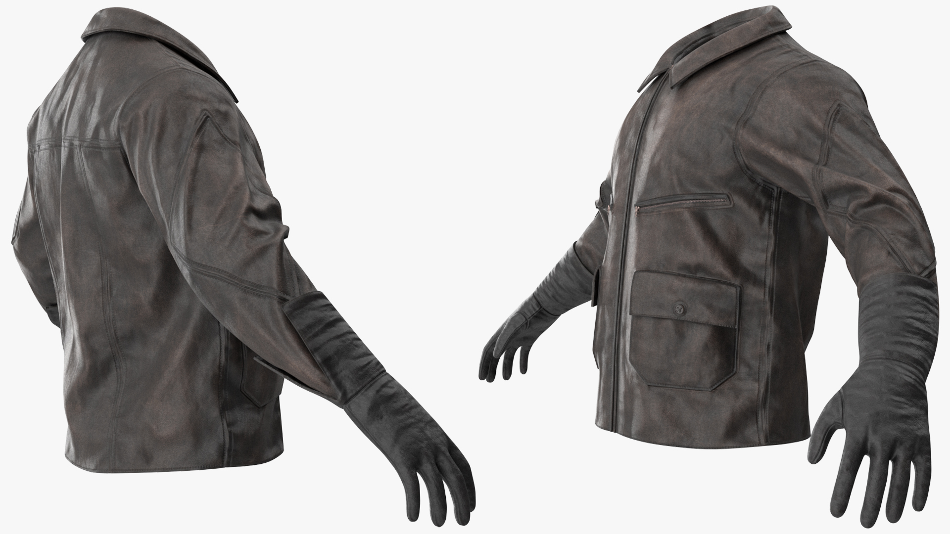 Pilot leather Jacket with Gloves 3D