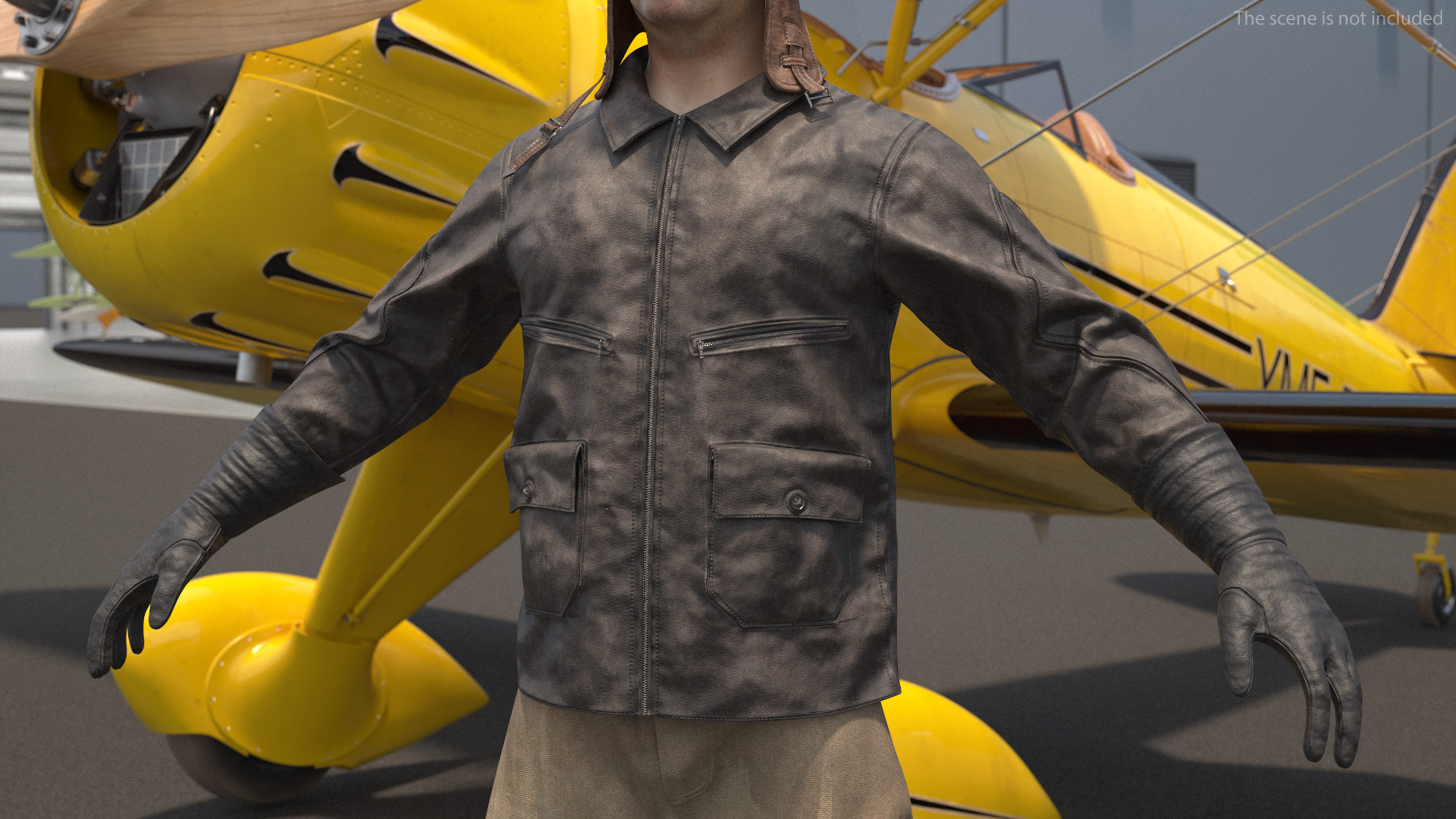 Pilot leather Jacket with Gloves 3D