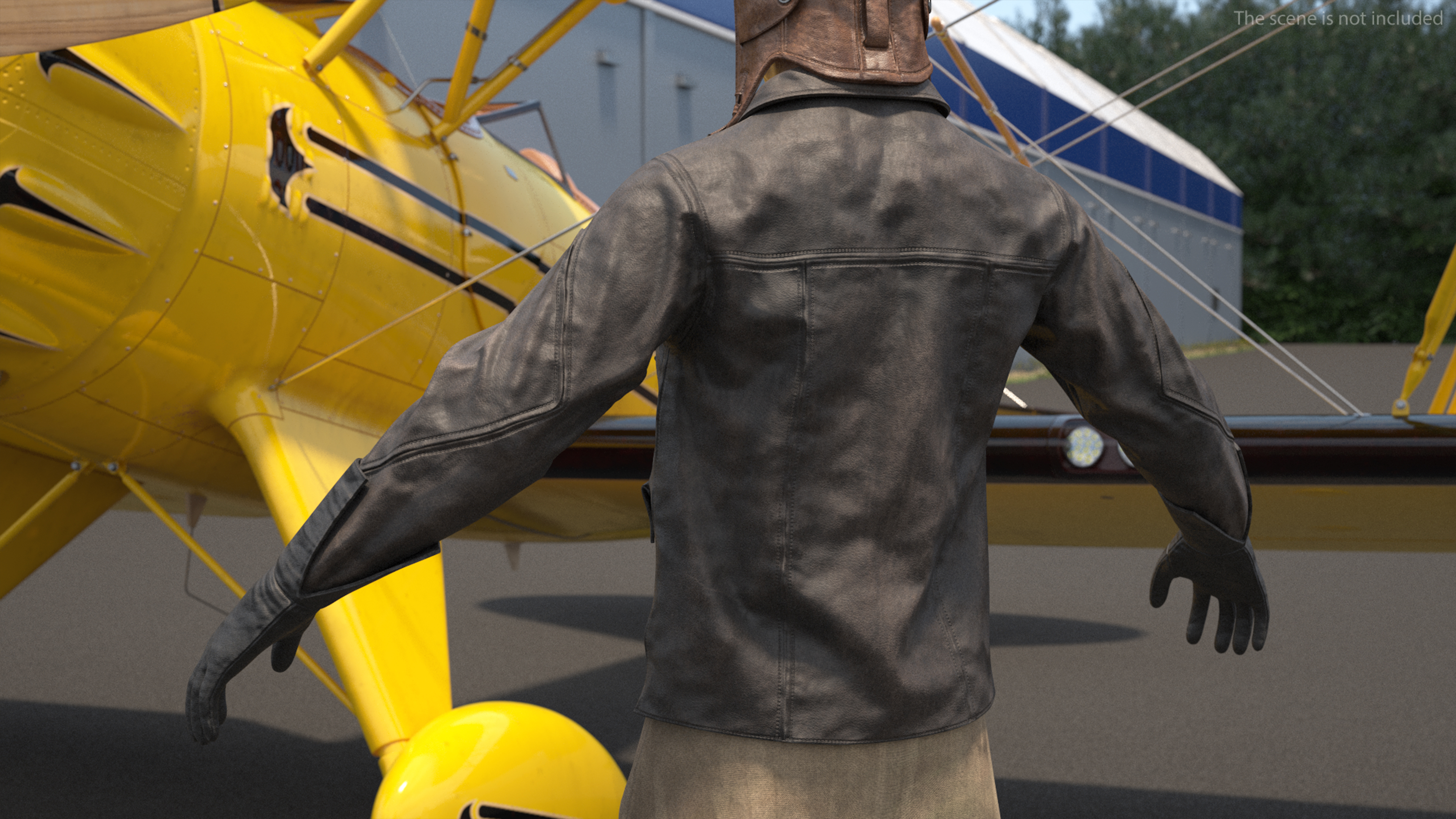 Pilot leather Jacket with Gloves 3D