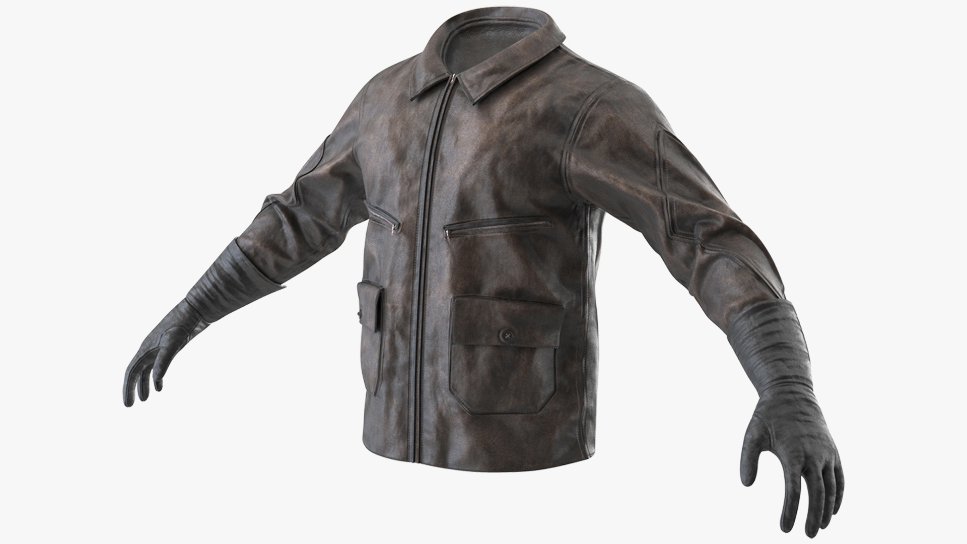 Pilot leather Jacket with Gloves 3D