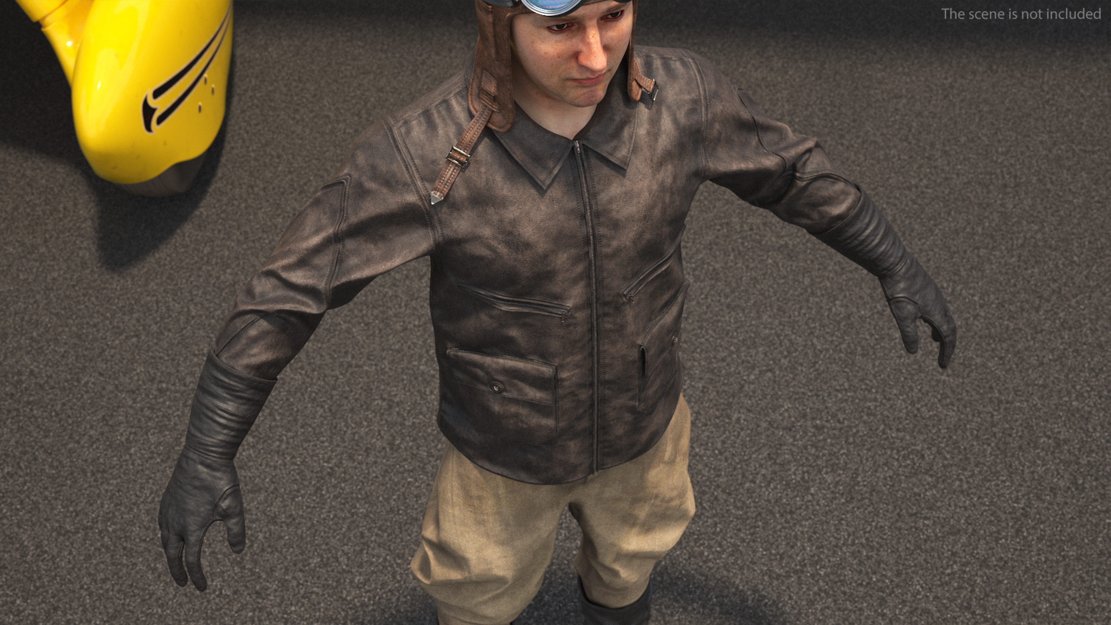Pilot leather Jacket with Gloves 3D