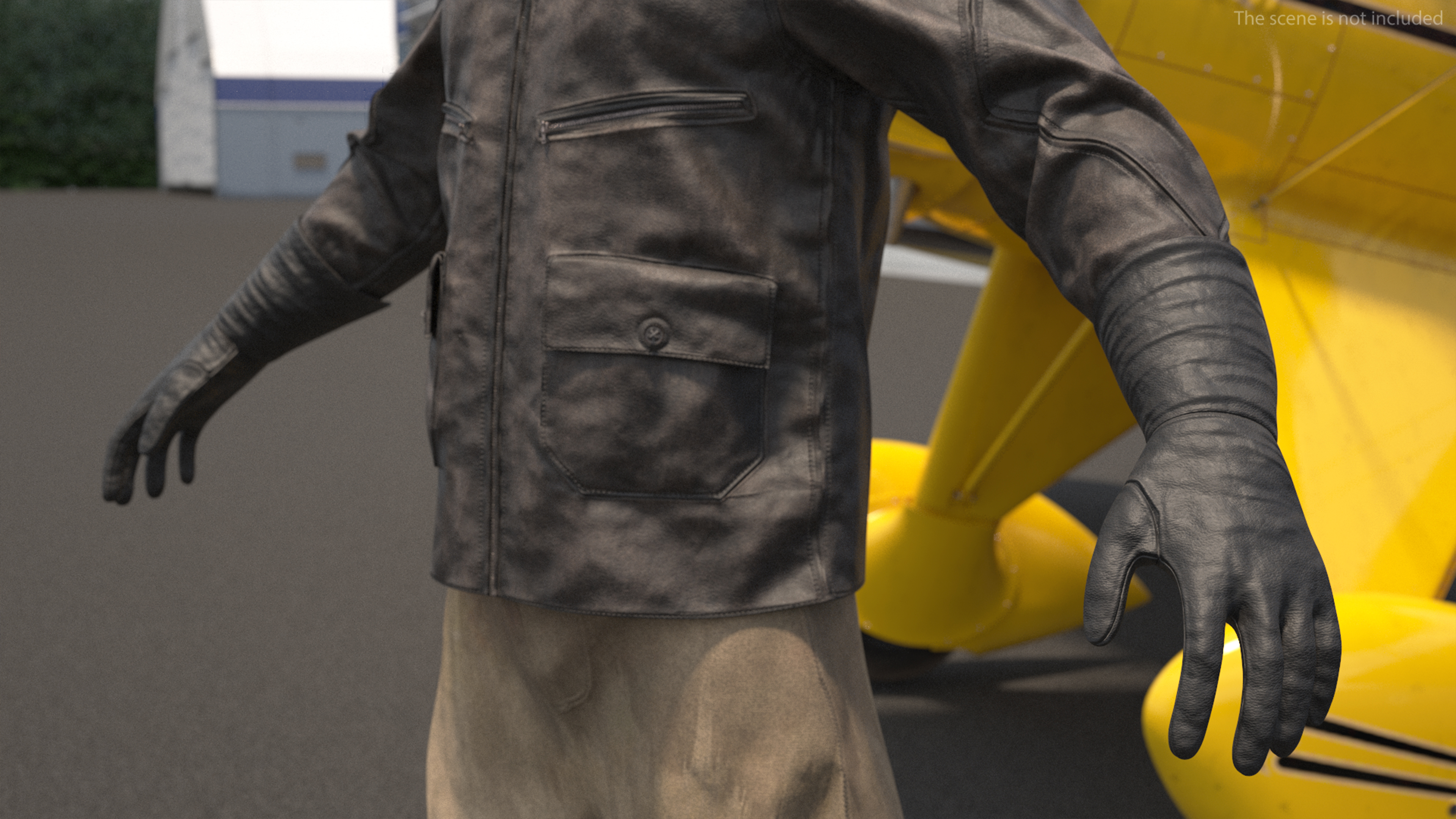 Pilot leather Jacket with Gloves 3D