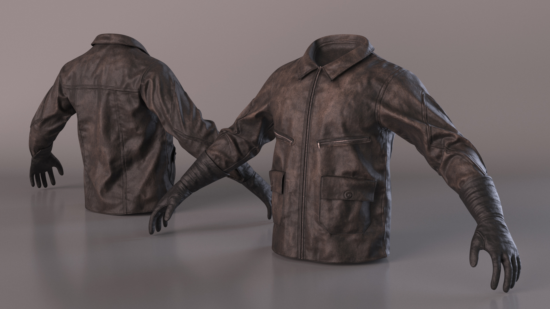 Pilot leather Jacket with Gloves 3D