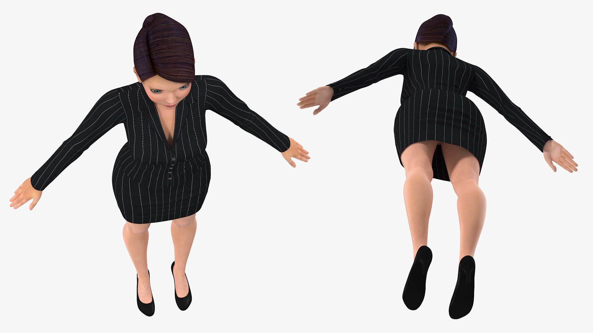 3D model Cartoon Young Girl Office Clothes T-Pose