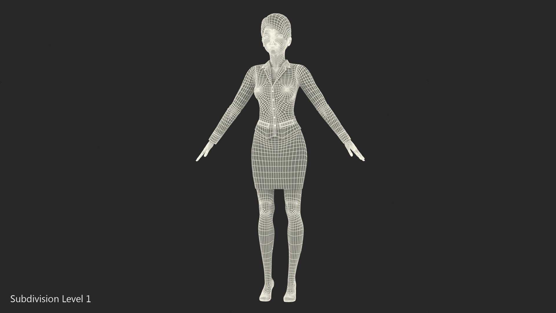 3D model Cartoon Young Girl Office Clothes T-Pose