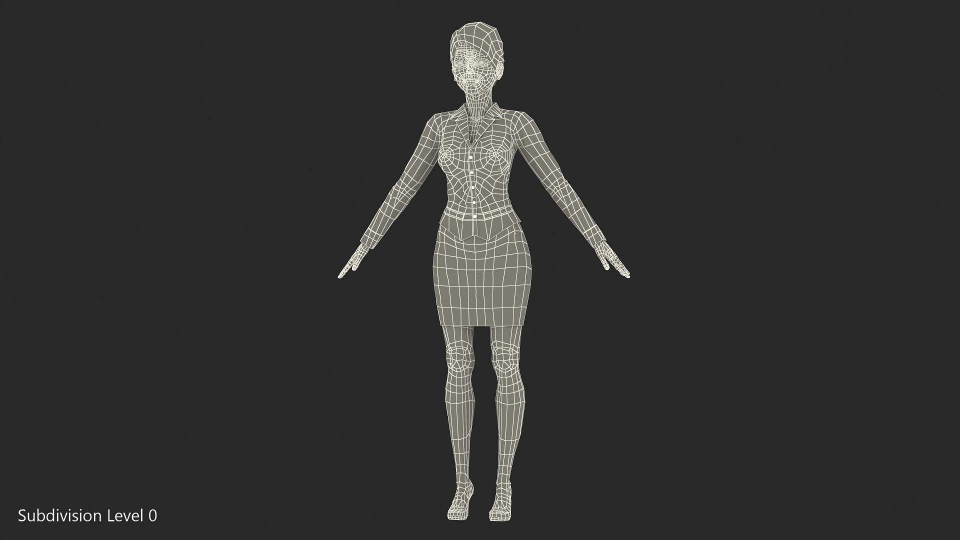 3D model Cartoon Young Girl Office Clothes T-Pose