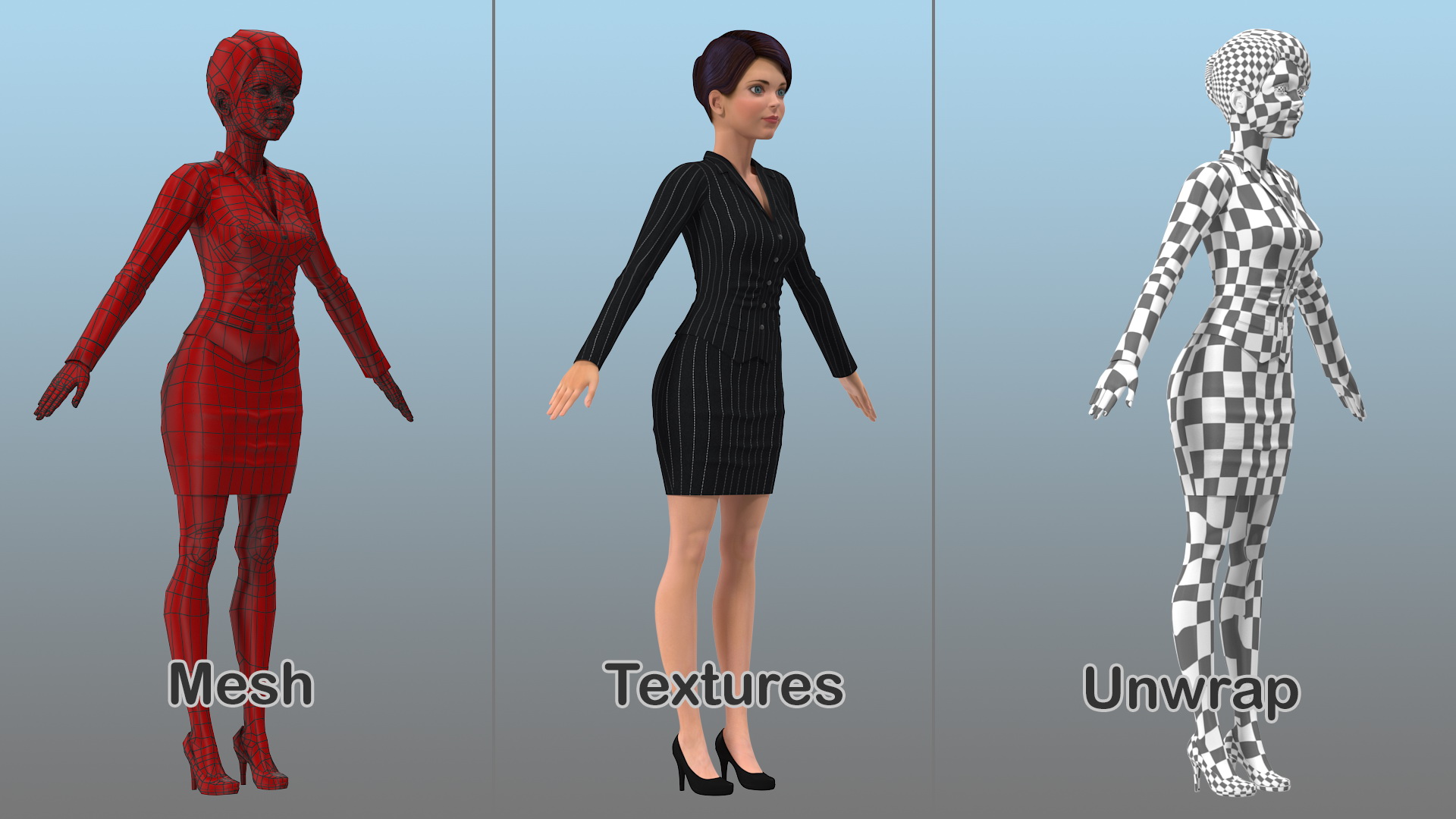 3D model Cartoon Young Girl Office Clothes T-Pose