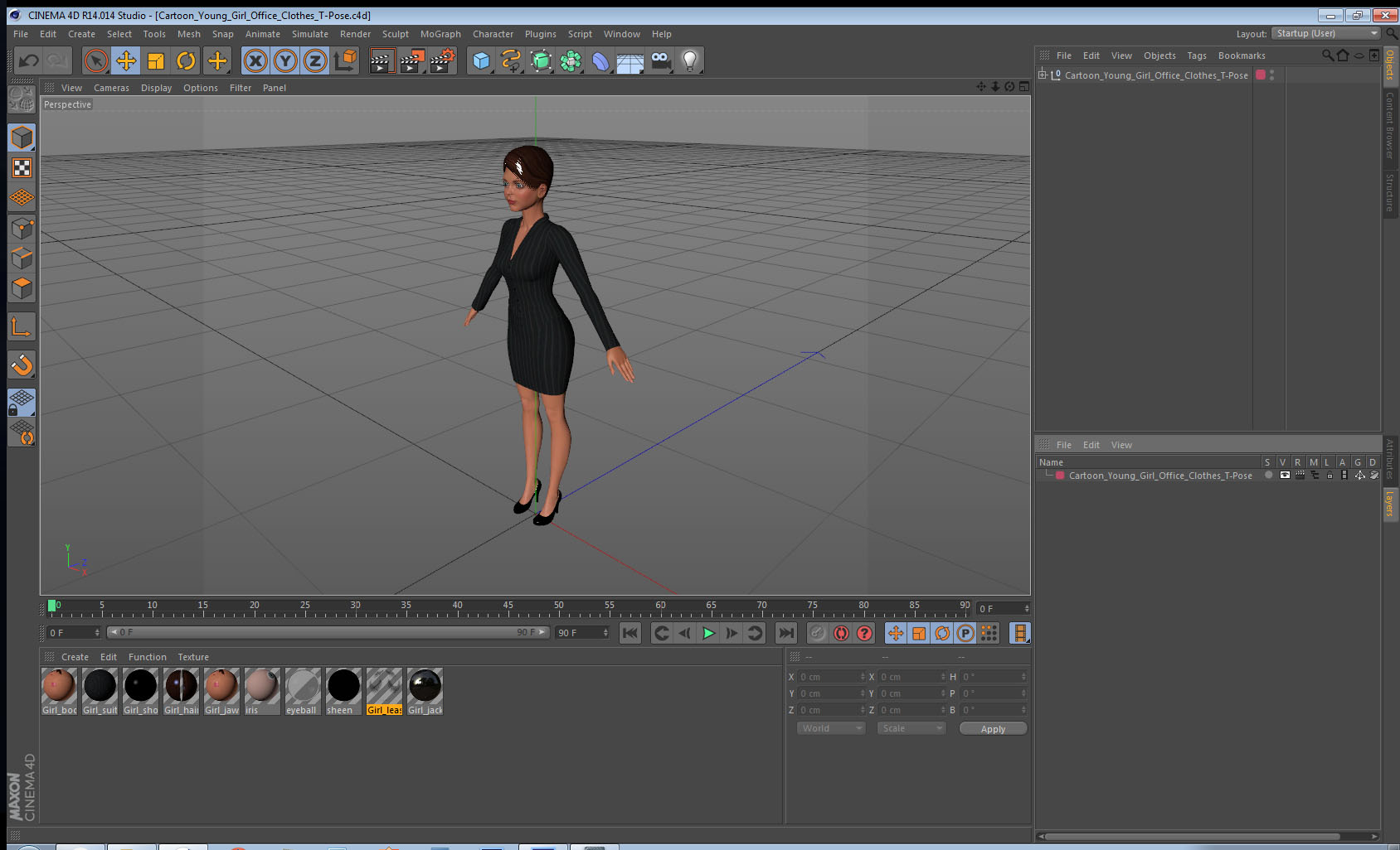 3D model Cartoon Young Girl Office Clothes T-Pose