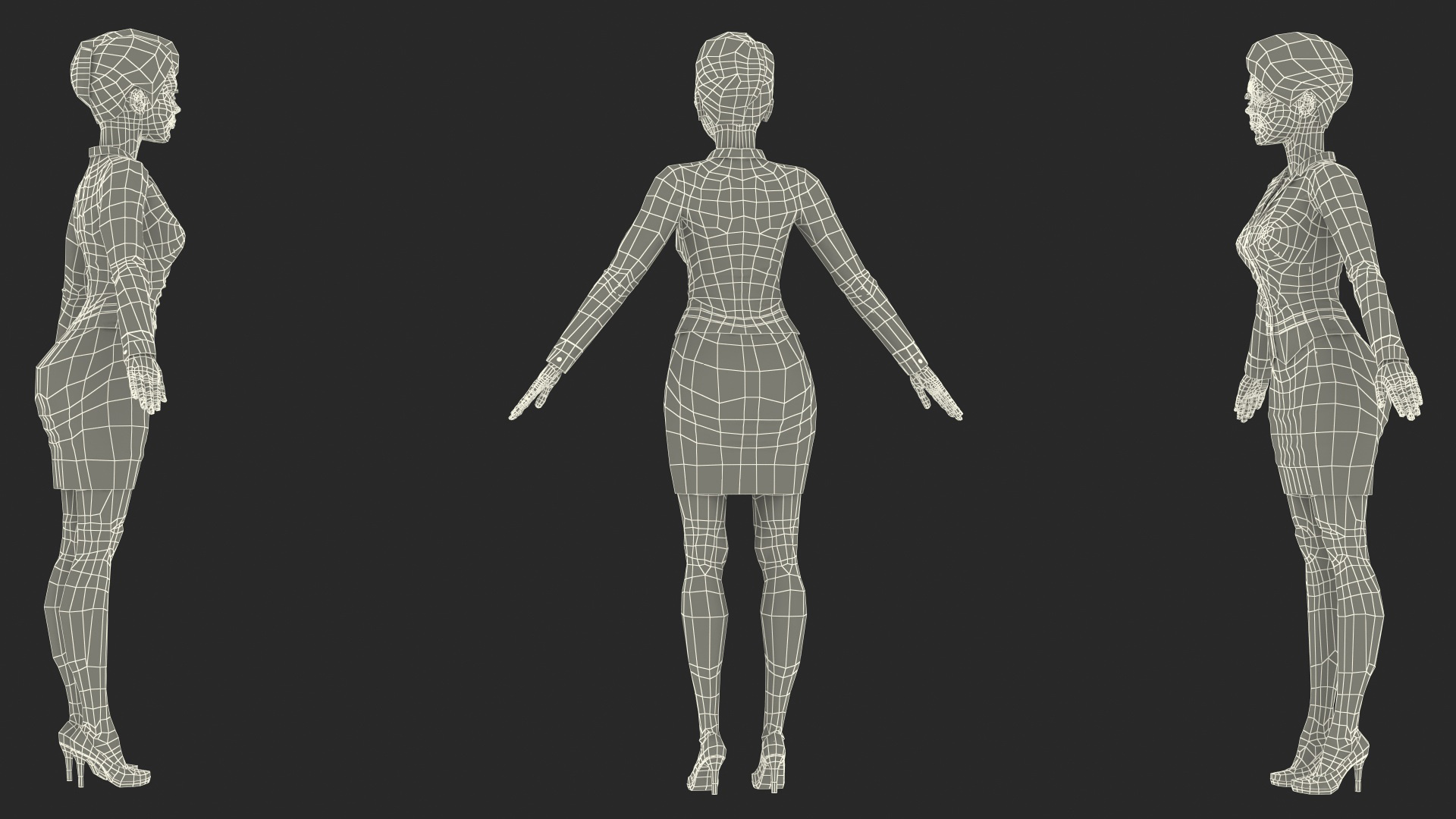 3D model Cartoon Young Girl Office Clothes T-Pose