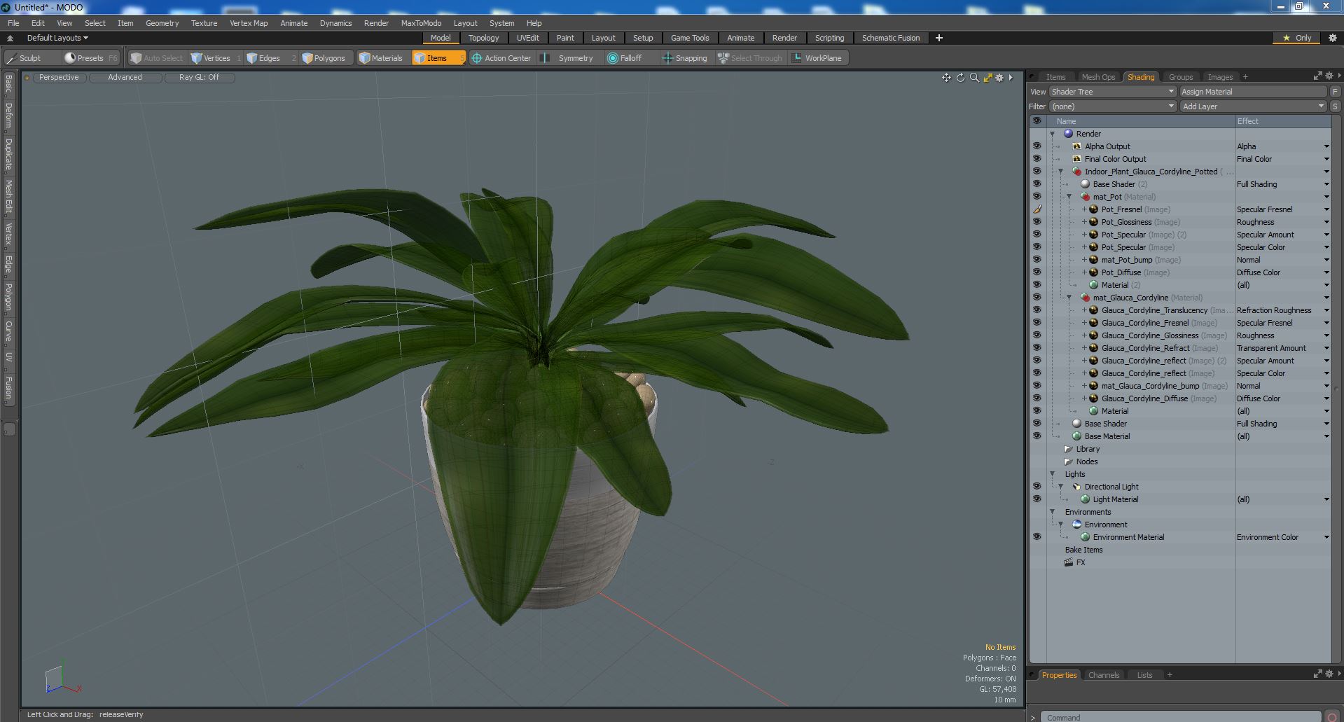 3D Indoor Plant Glauca Cordyline Potted