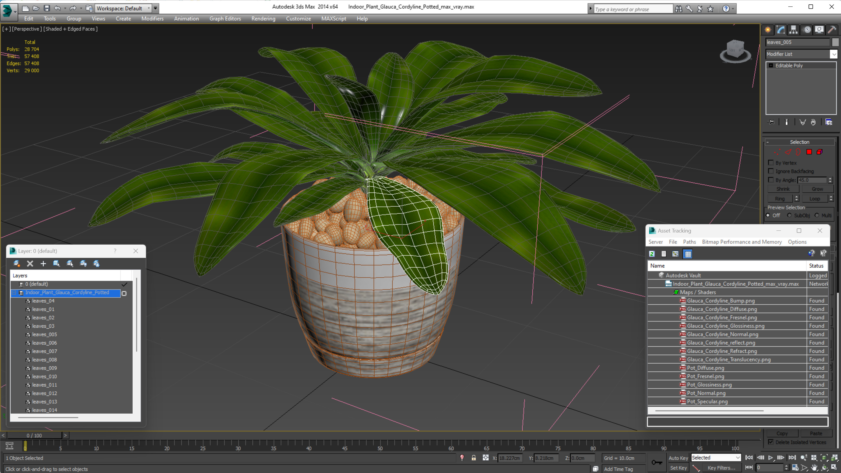 3D Indoor Plant Glauca Cordyline Potted