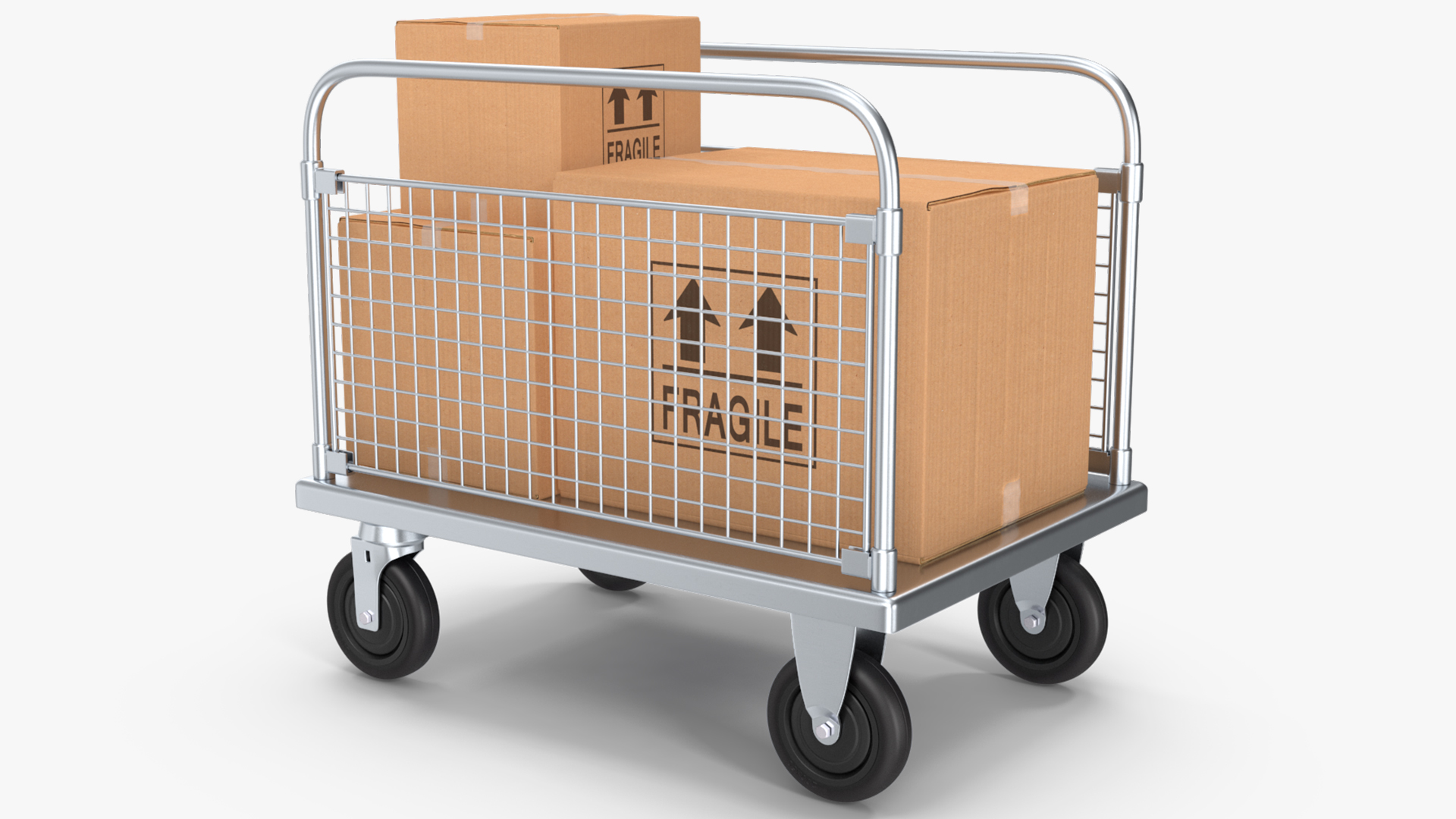 Platform Trolley Two Railing with Cardboard Boxes 3D model