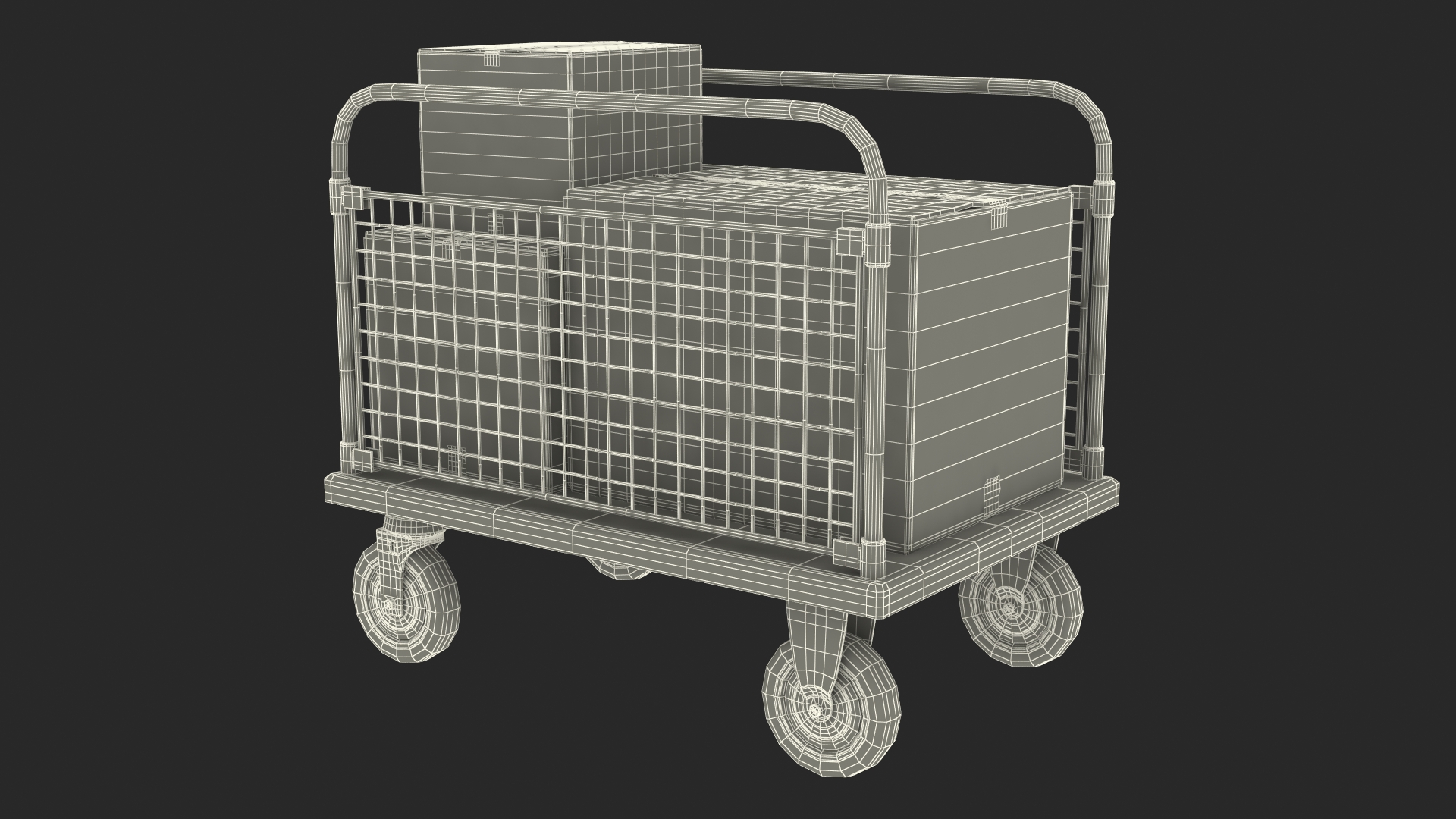 Platform Trolley Two Railing with Cardboard Boxes 3D model