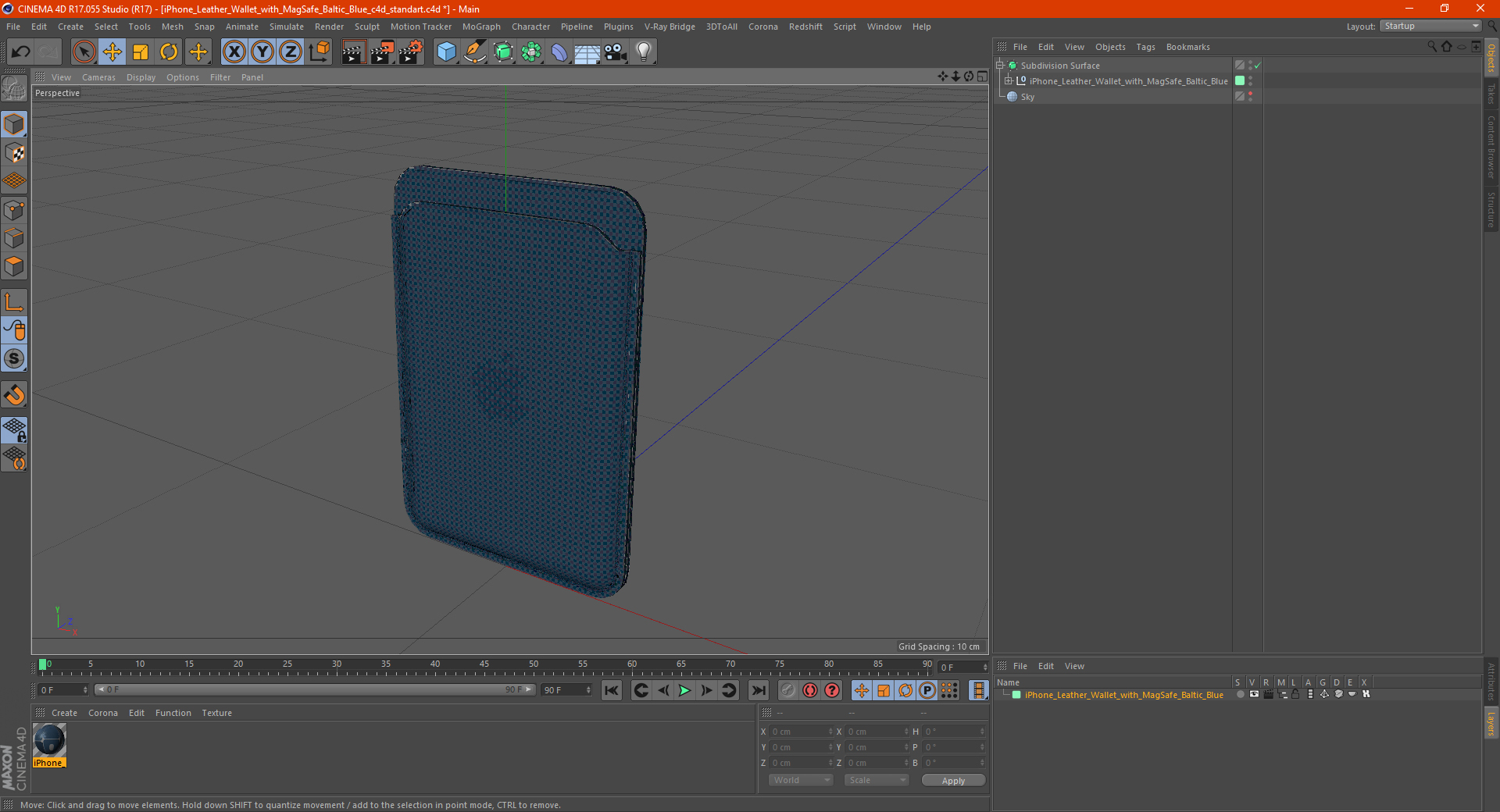 3D iPhone Leather Wallet with MagSafe Baltic Blue