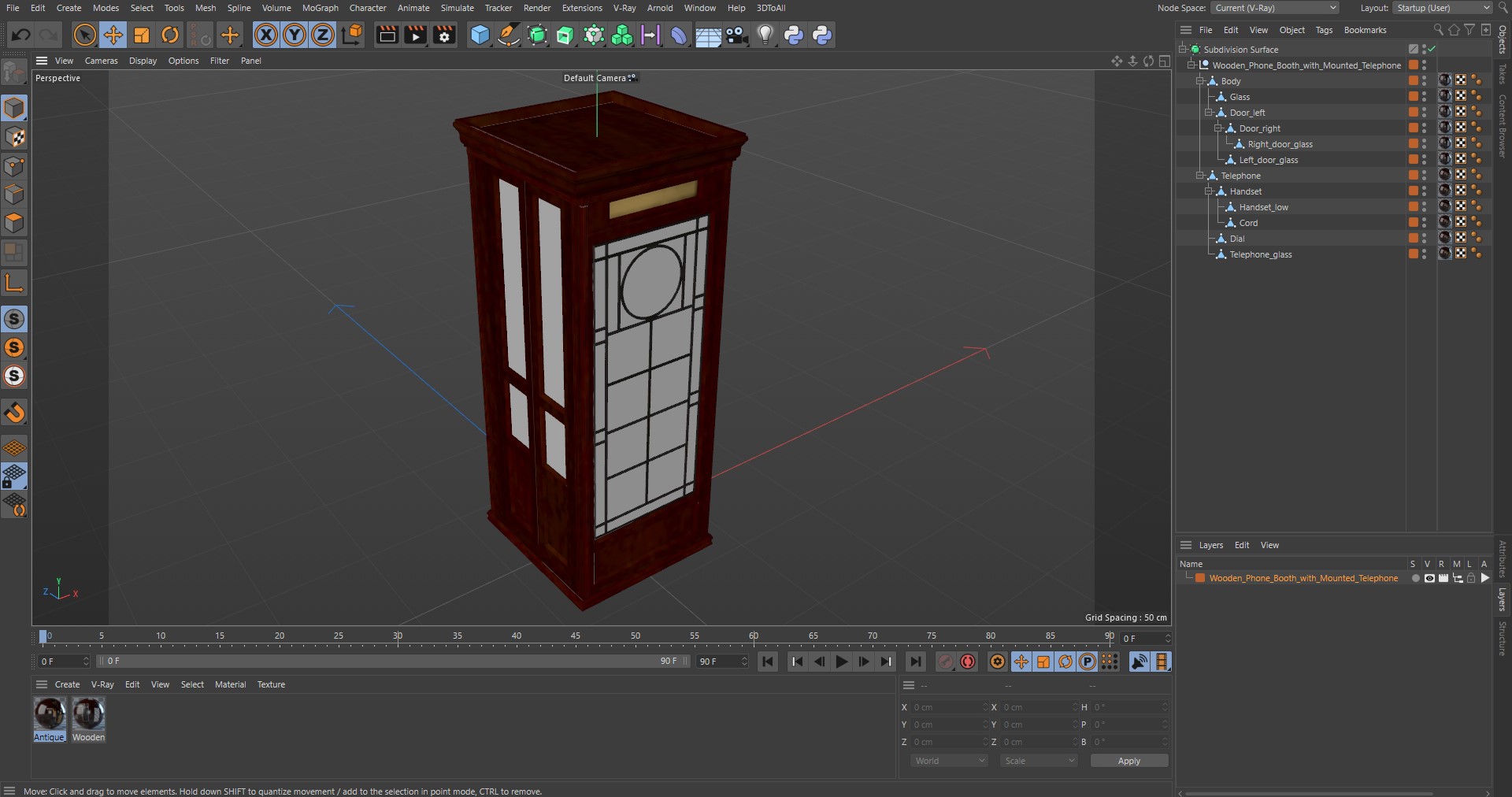 3D Wooden Phone Booth with Mounted Telephone