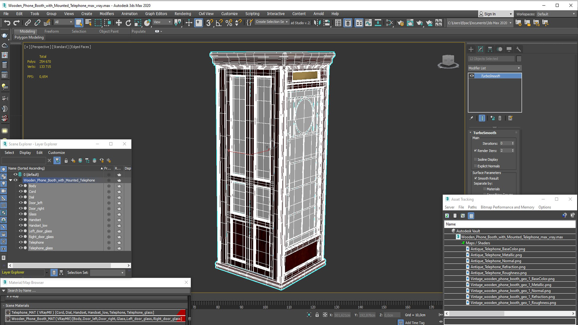 3D Wooden Phone Booth with Mounted Telephone