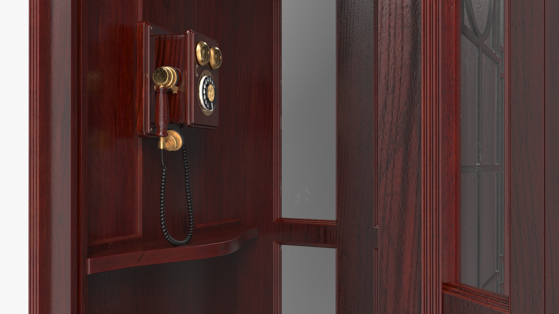 3D Wooden Phone Booth with Mounted Telephone