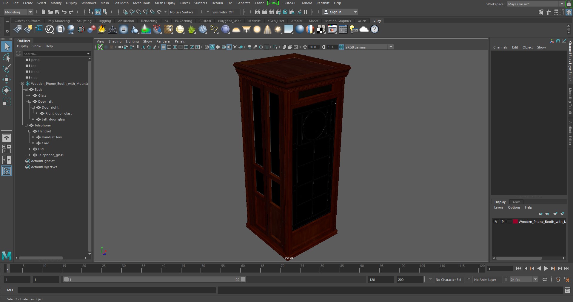3D Wooden Phone Booth with Mounted Telephone