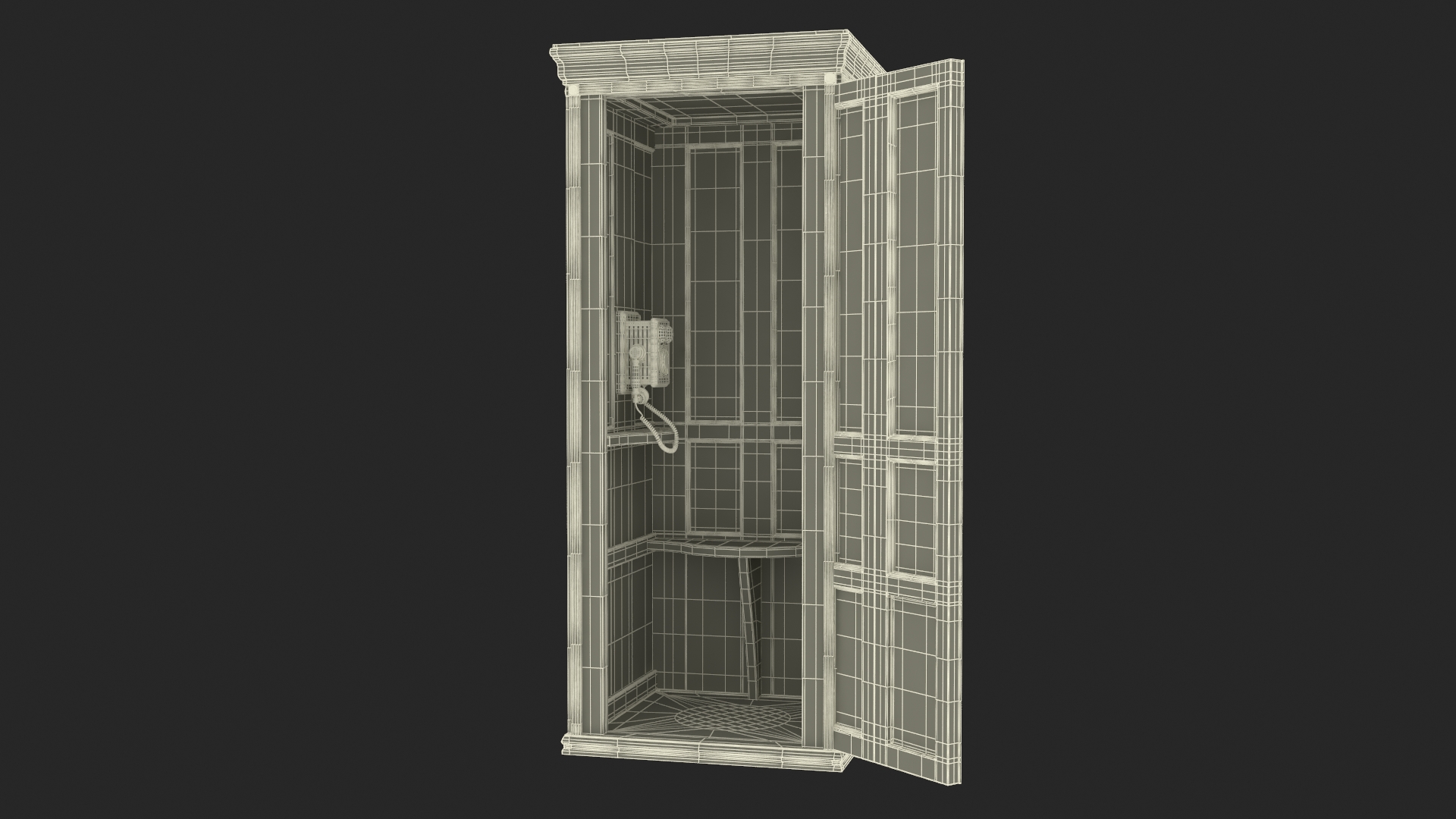 3D Wooden Phone Booth with Mounted Telephone