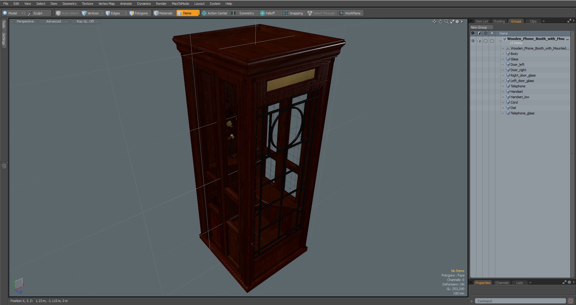 3D Wooden Phone Booth with Mounted Telephone