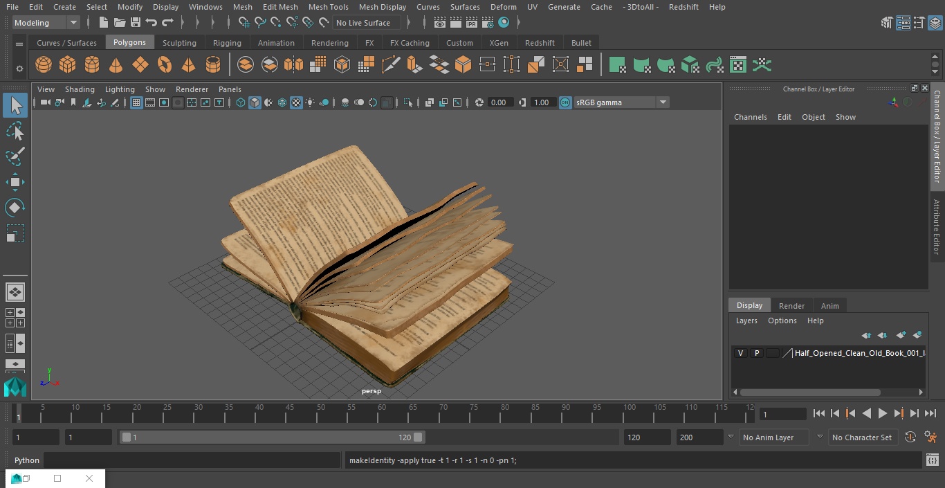3D Half-Opened Clean Old Book