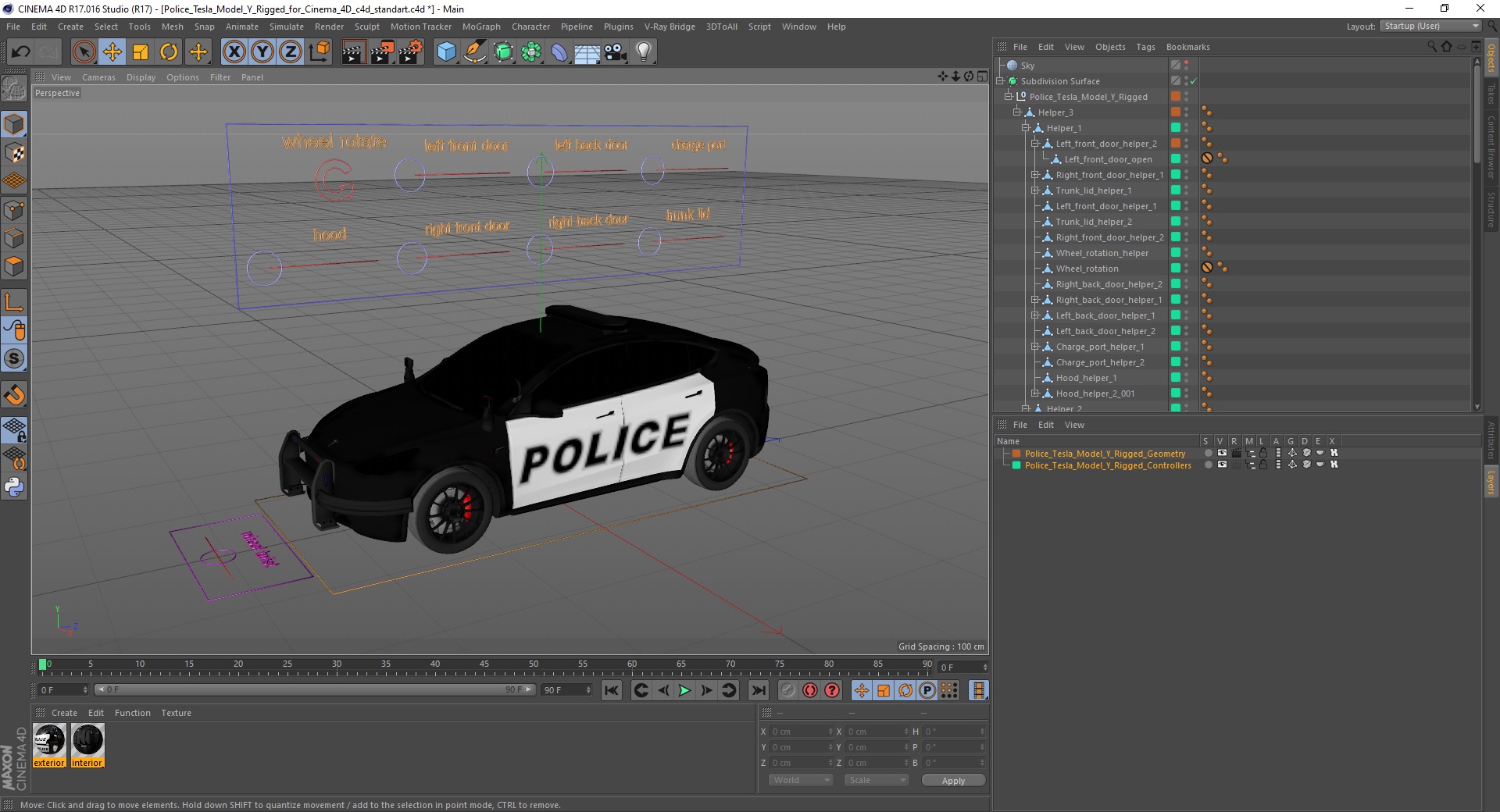 3D Police Tesla Model Y Rigged for Cinema 4D