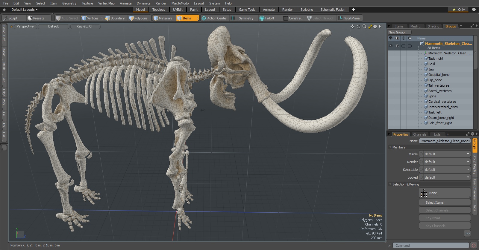 3D Mammoth Skeleton Clean Bones model