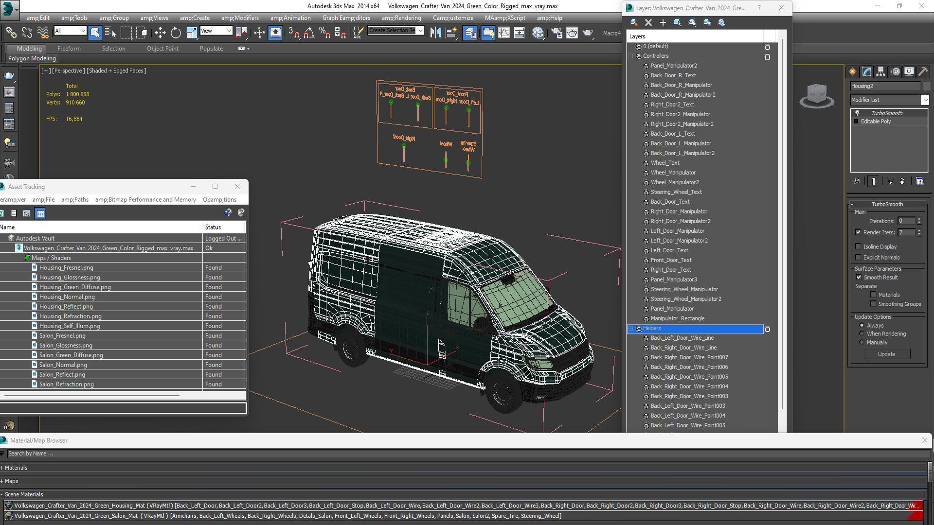 3D model Volkswagen Crafter Van 2024 Green Color Rigged for Maya