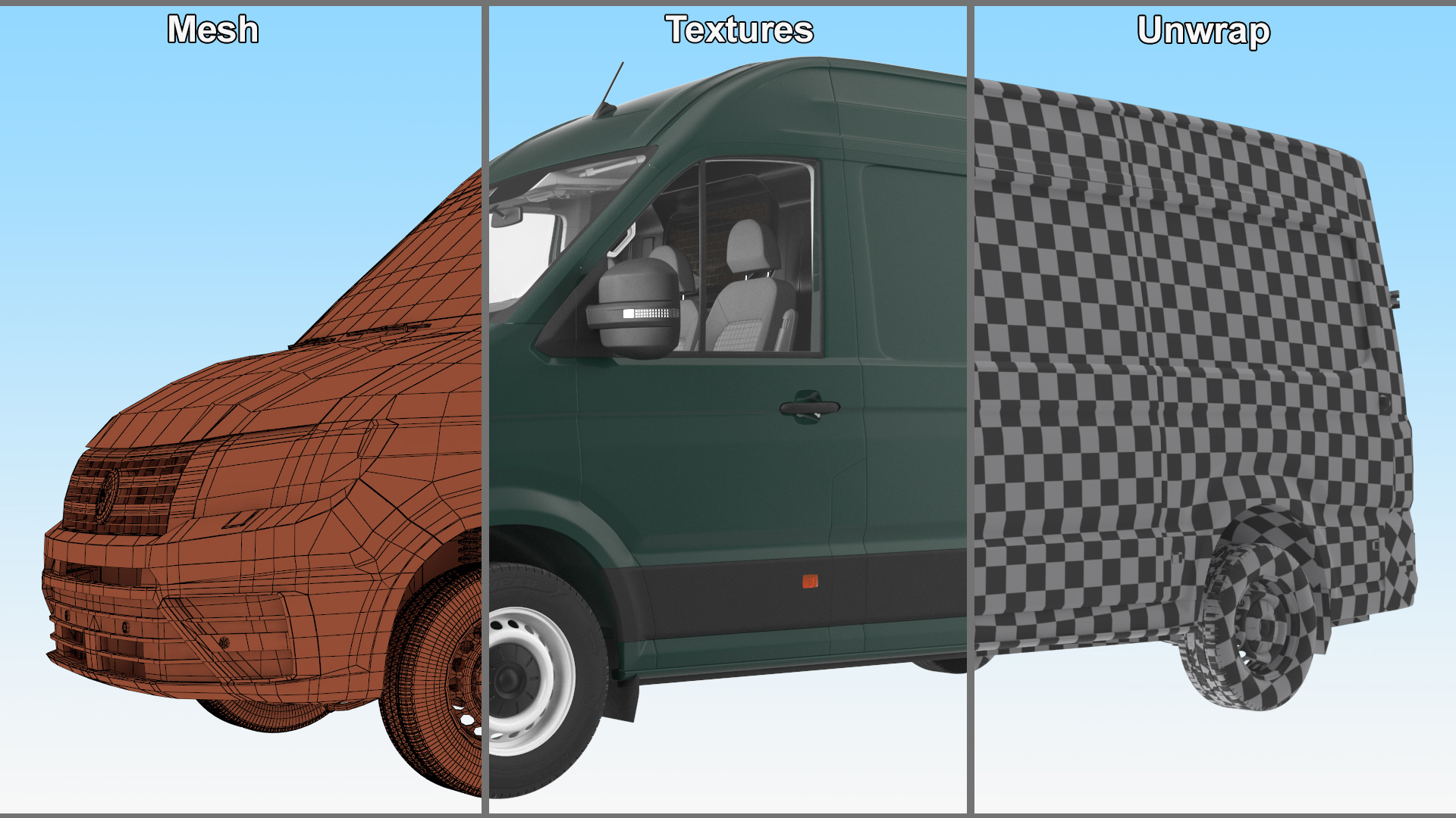 3D model Volkswagen Crafter Van 2024 Green Color Rigged for Maya