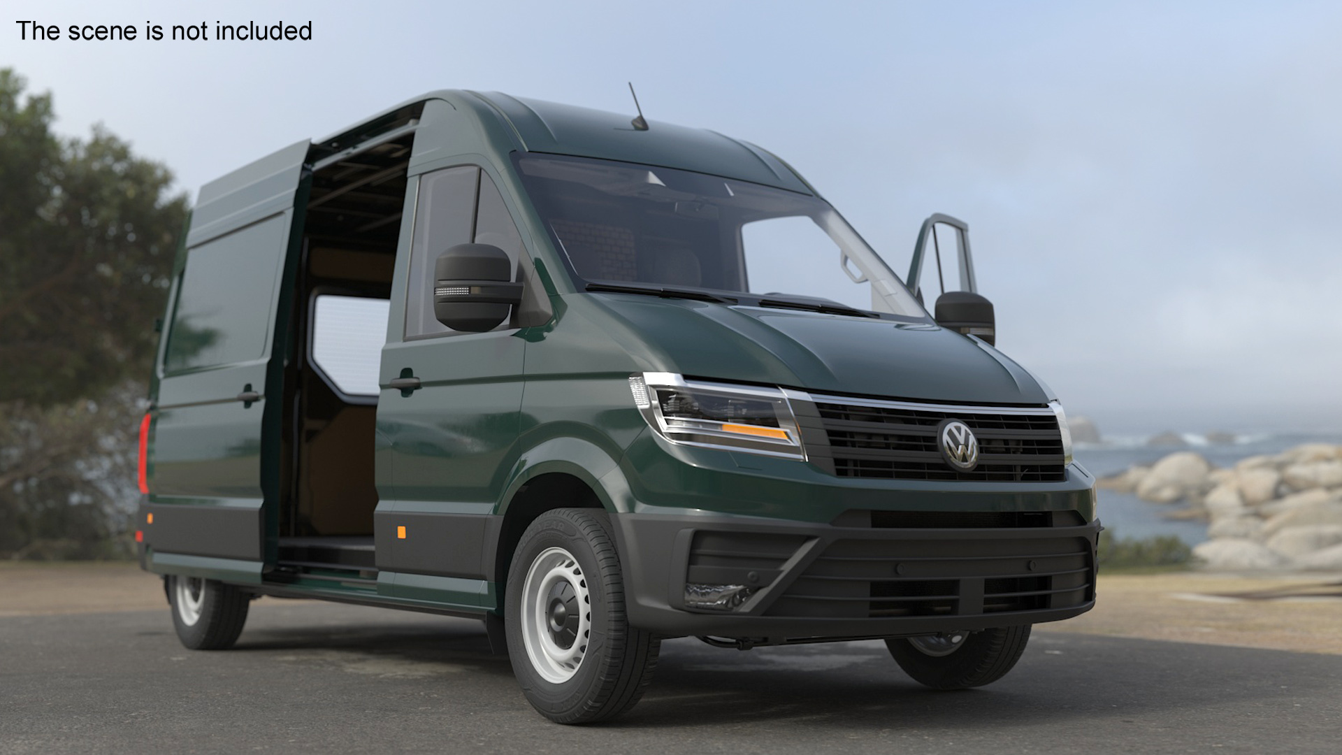 3D model Volkswagen Crafter Van 2024 Green Color Rigged for Maya