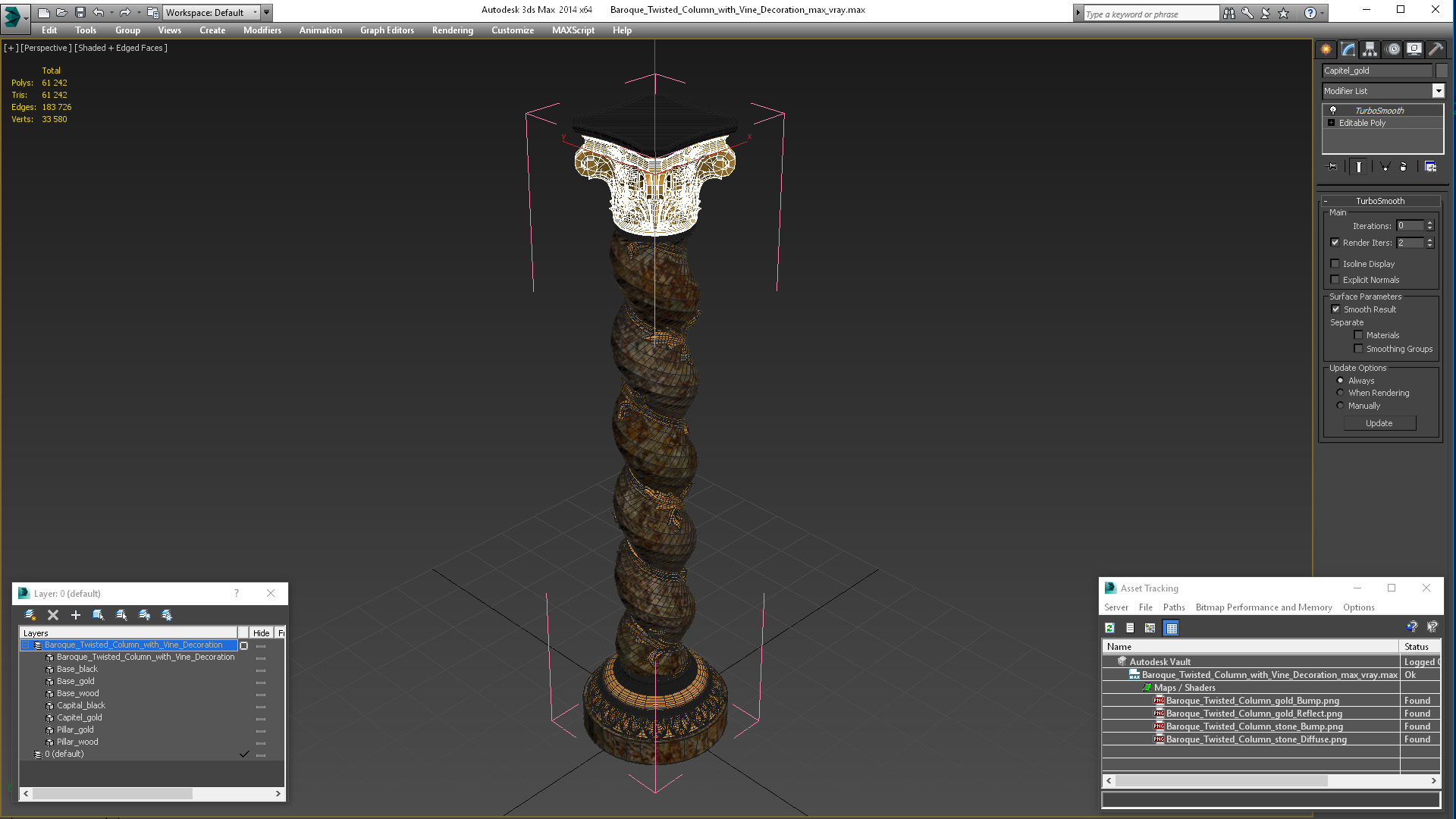 3D Baroque Twisted Column with Vine Decoration model