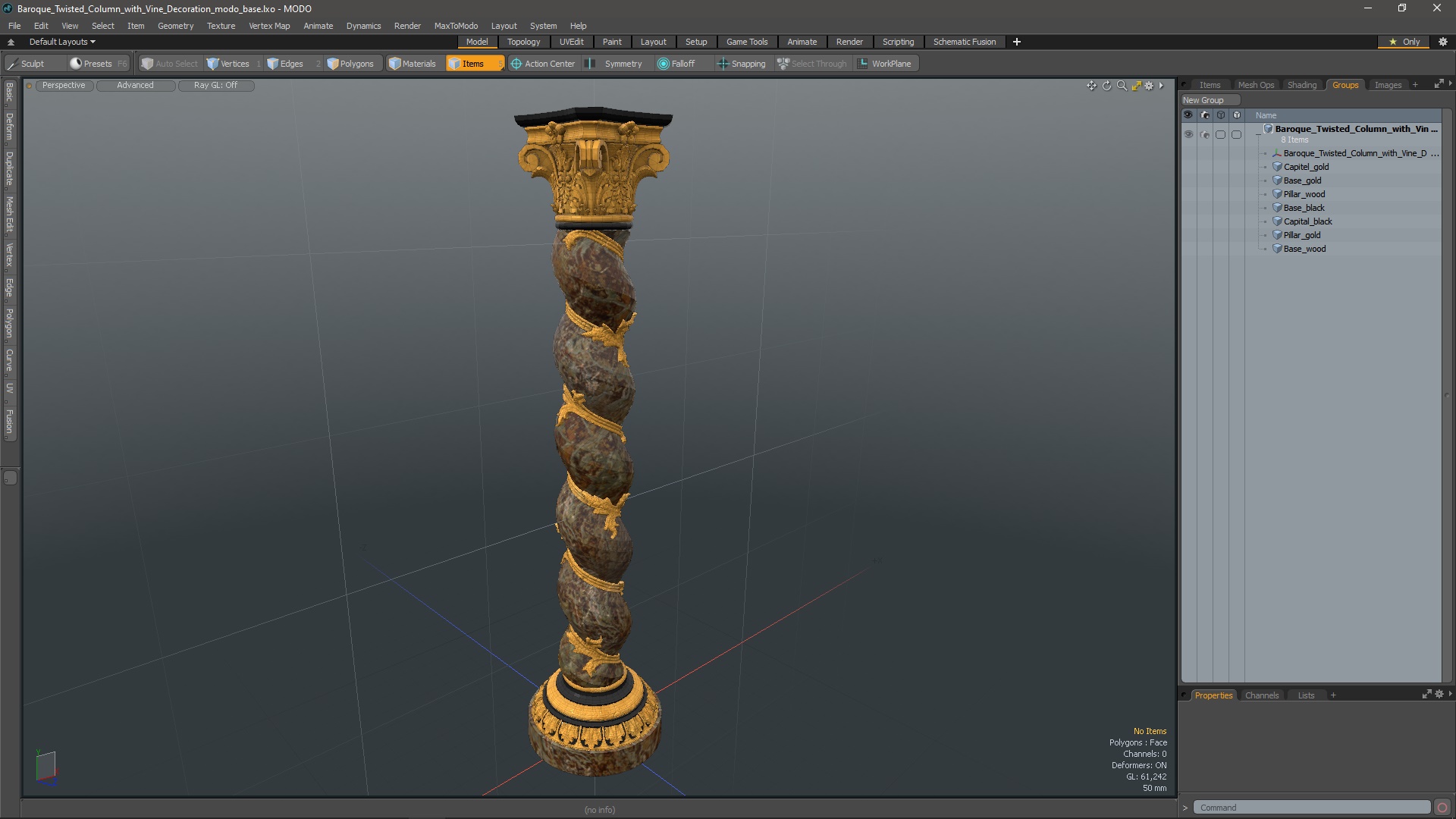 3D Baroque Twisted Column with Vine Decoration model