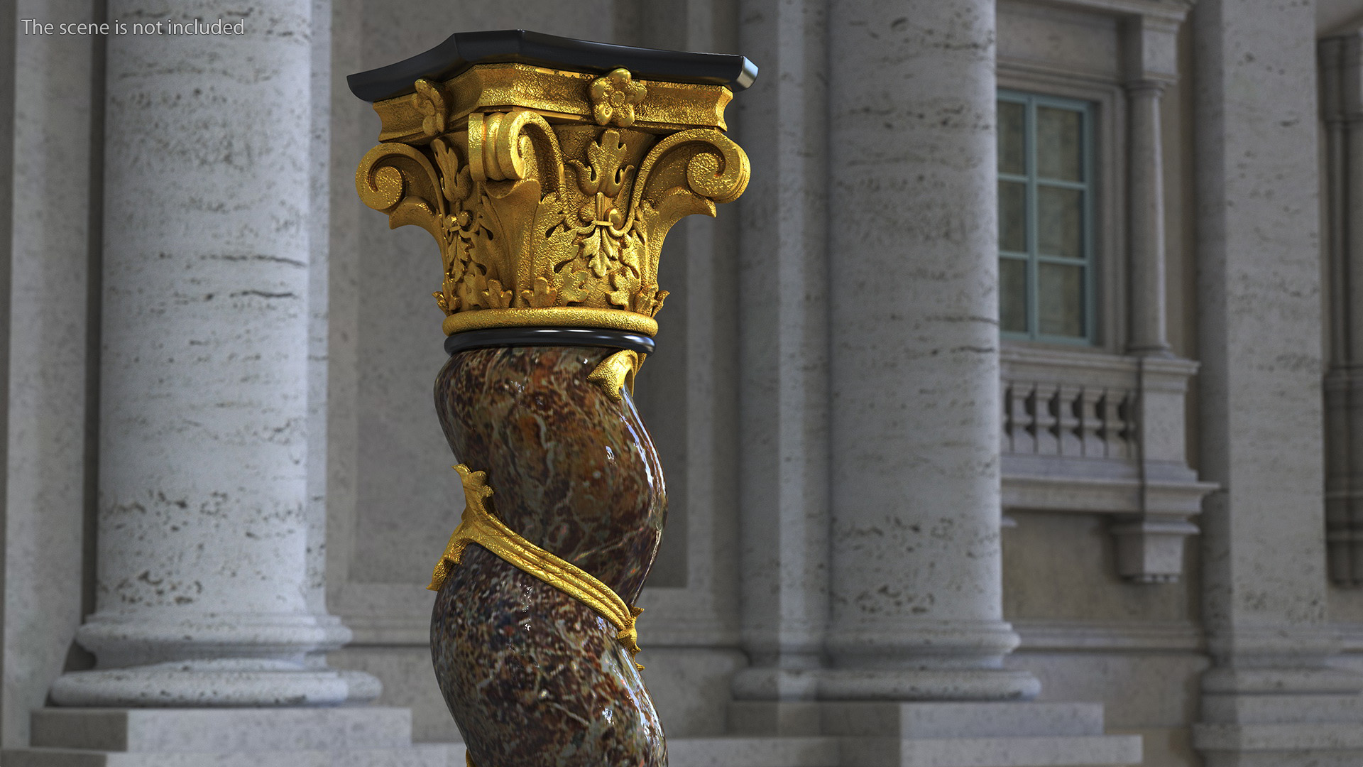 3D Baroque Twisted Column with Vine Decoration model