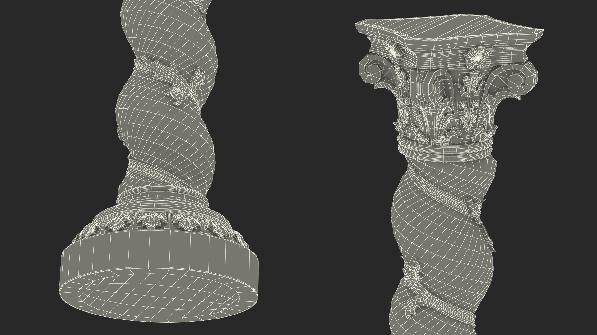 3D Baroque Twisted Column with Vine Decoration model