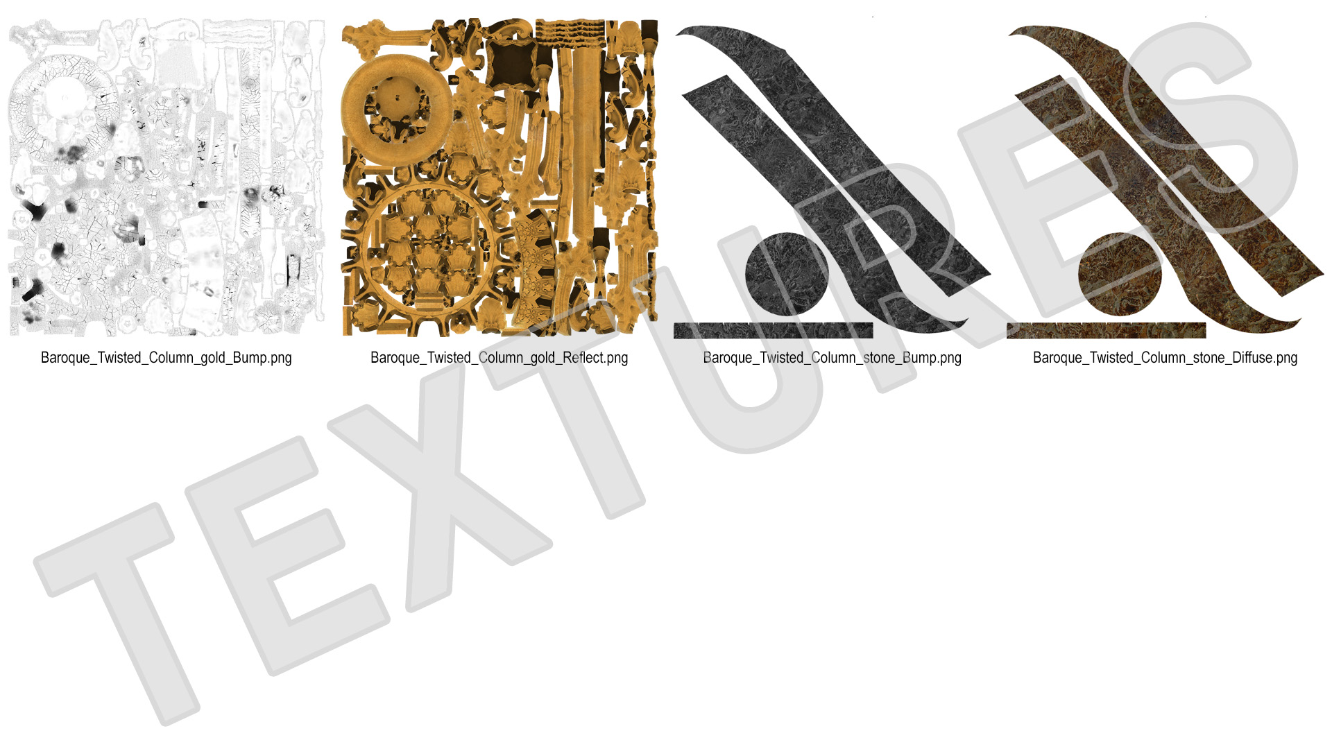 3D Baroque Twisted Column with Vine Decoration model