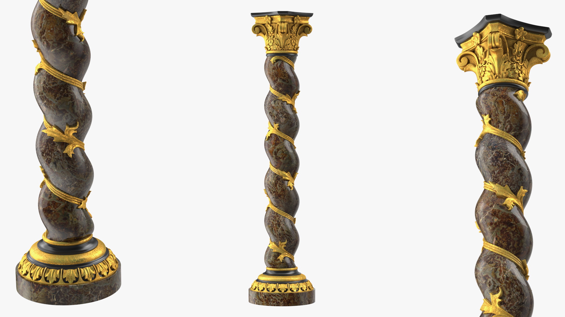 3D Baroque Twisted Column with Vine Decoration model